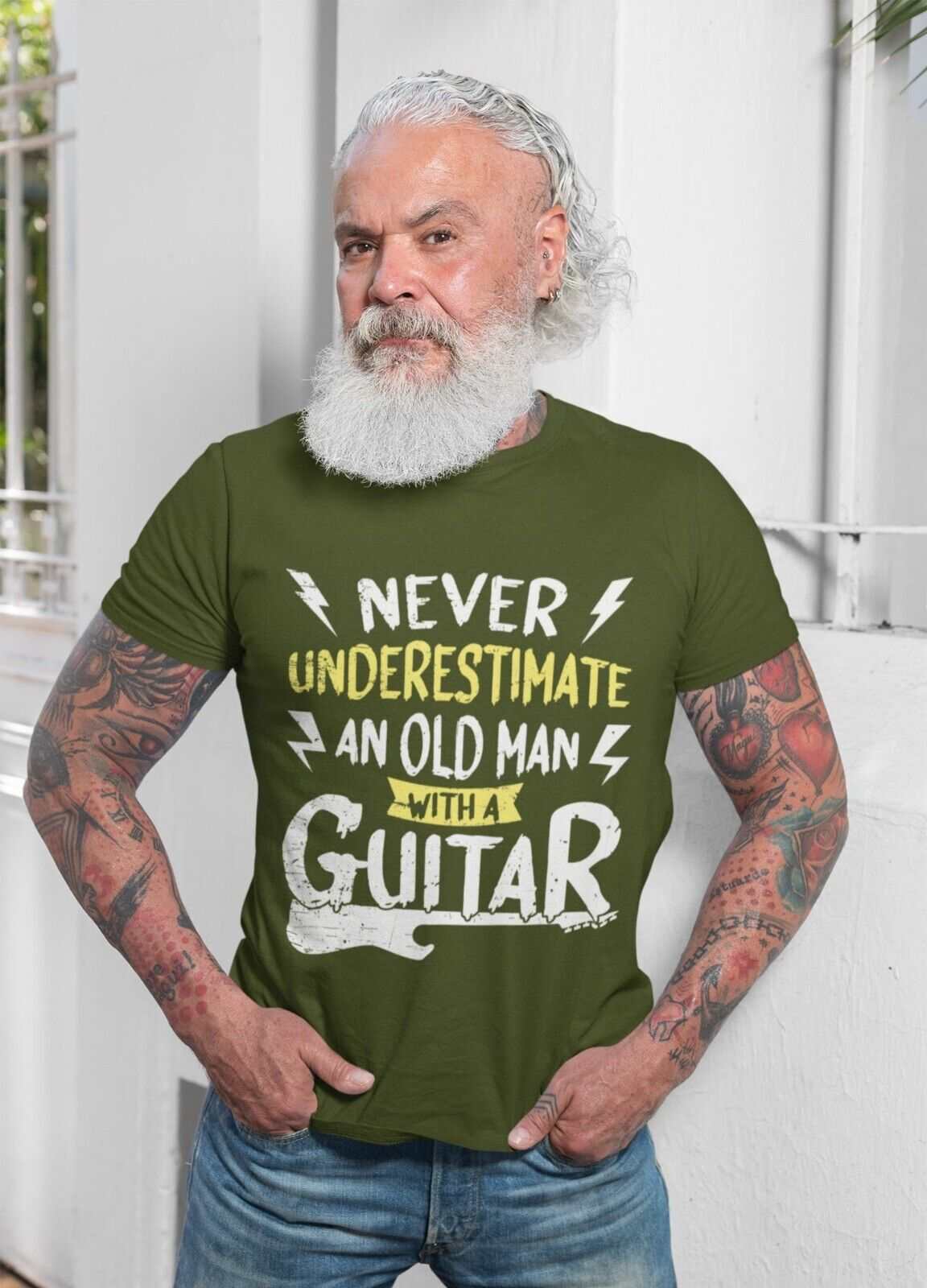 Never Underestimate An Old Man With A Guitar Funny T Shirt Dad GrandadGalaxy Tees