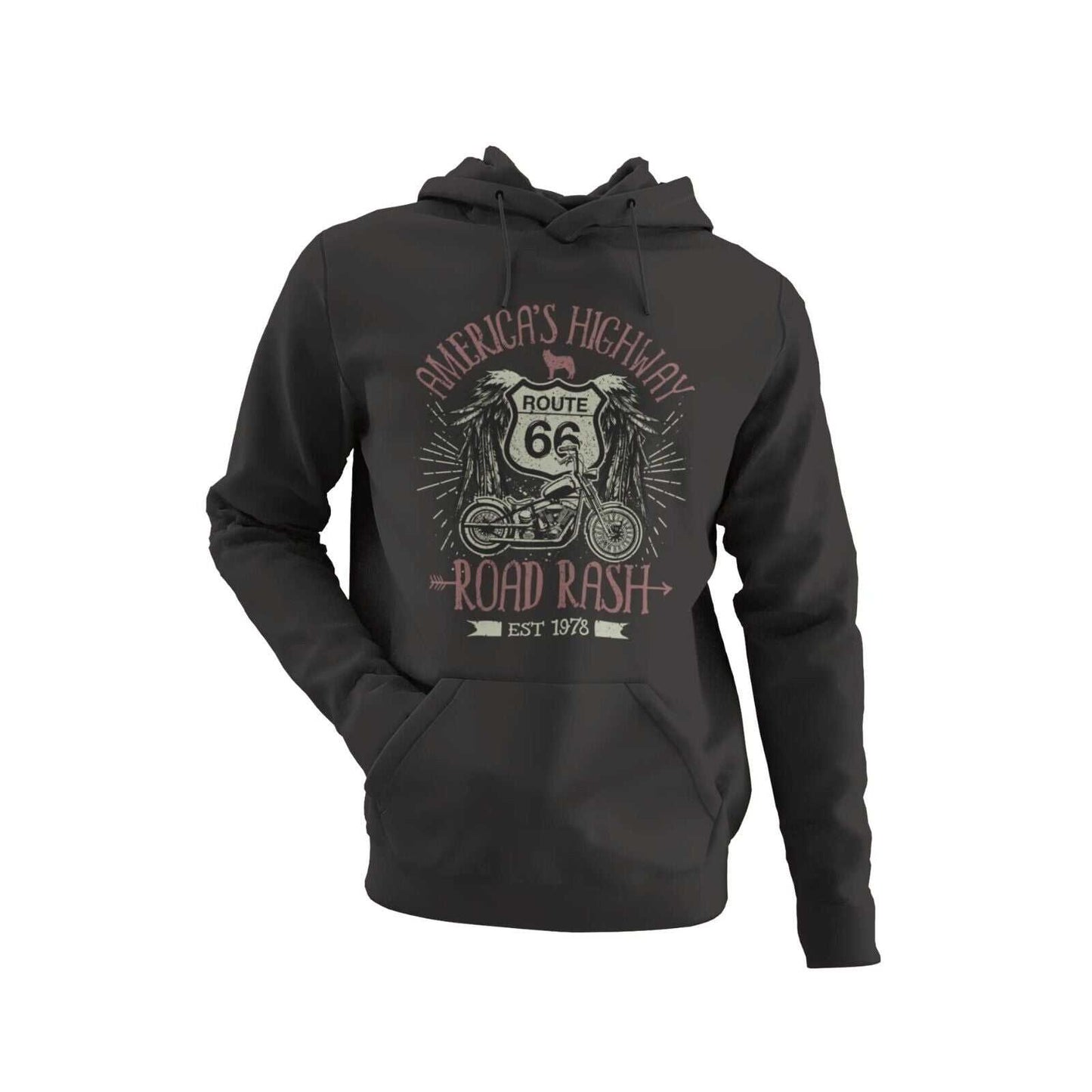 PERSONALISED BIKER HOODIE ROUTE 66 Road Rash Name And Number on Back GGalaxy Tees