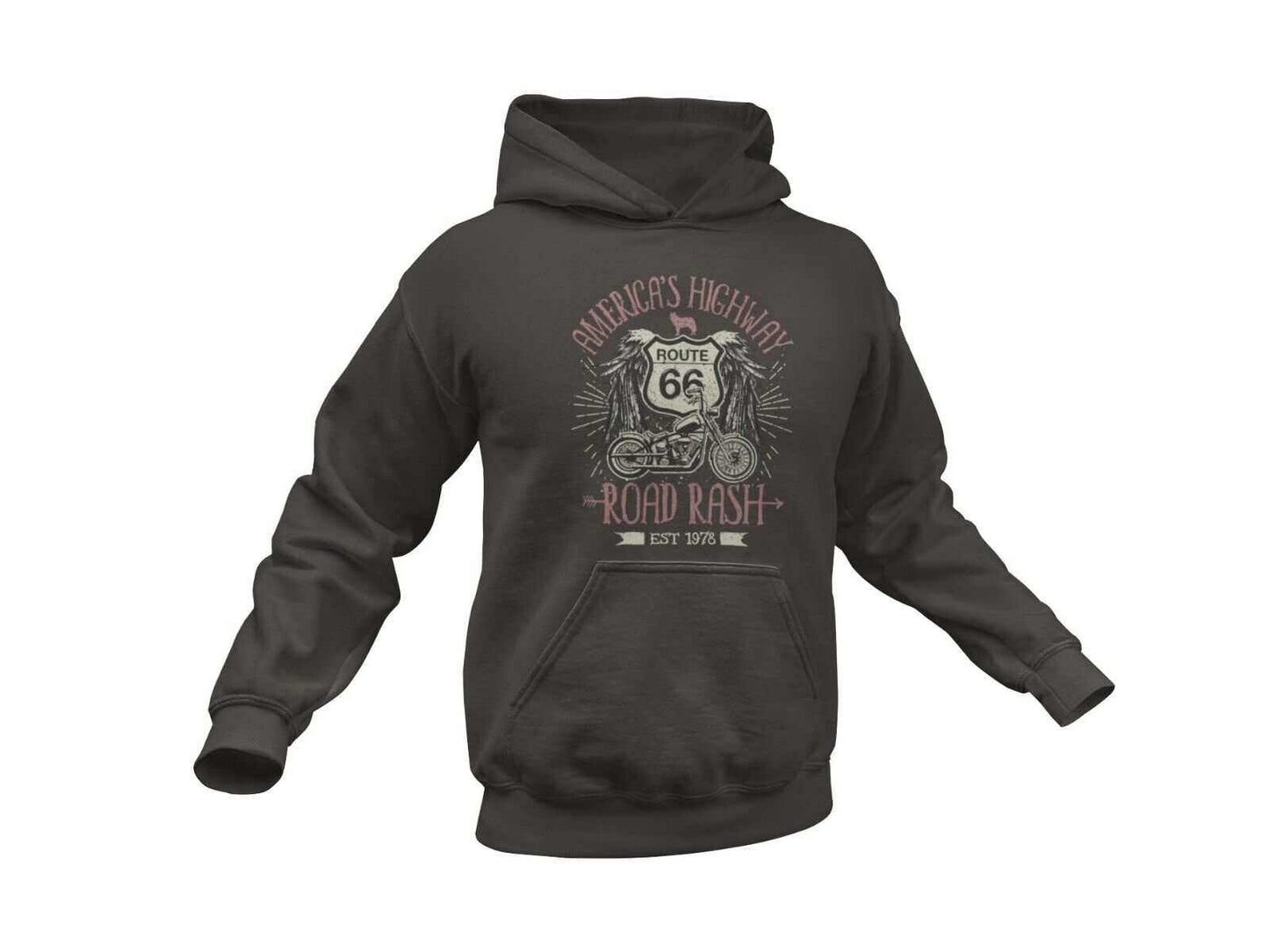 PERSONALISED BIKER HOODIE ROUTE 66 Road Rash Name And Number on Back GGalaxy Tees