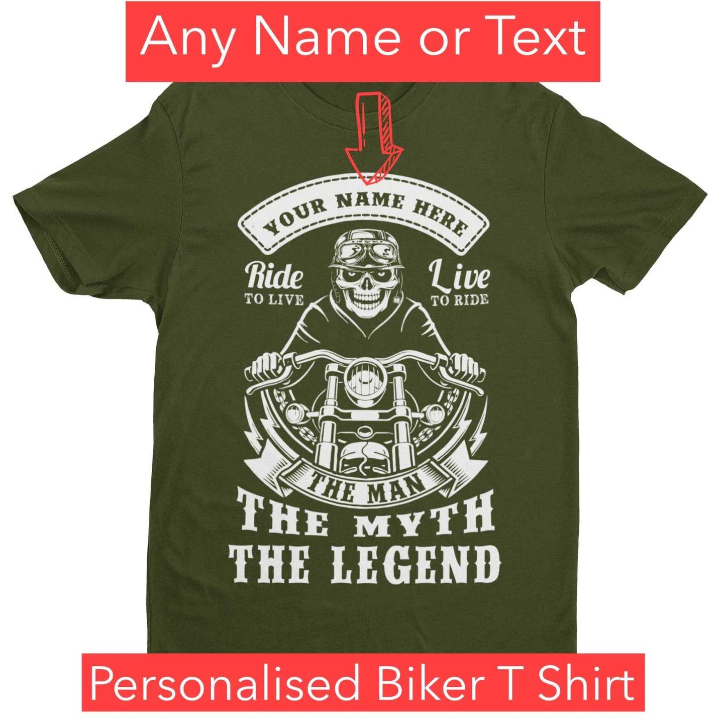 PERSONALISED BIKER T Shirt YOUR NAME TEXT The Man The Myth The Legend Galaxy Tees