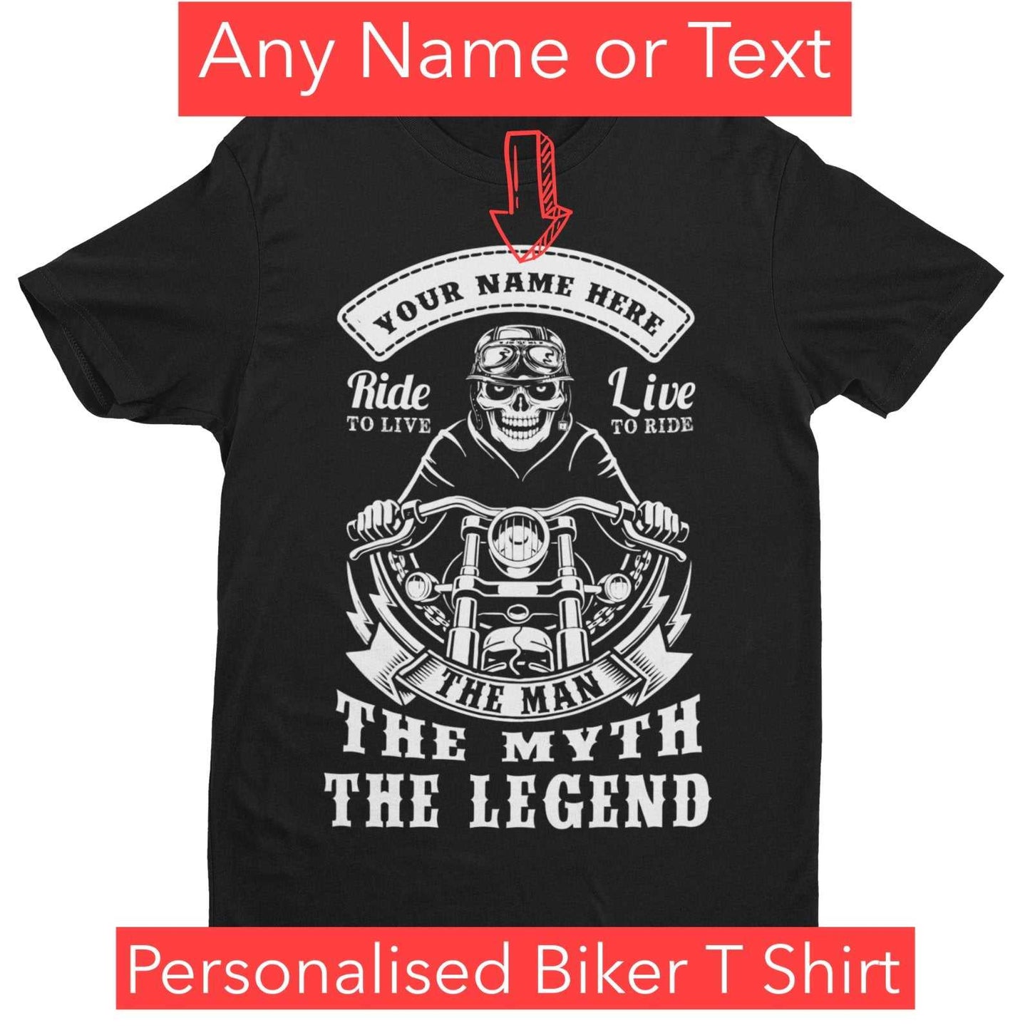 PERSONALISED BIKER T Shirt YOUR NAME TEXT The Man The Myth The Legend Galaxy Tees