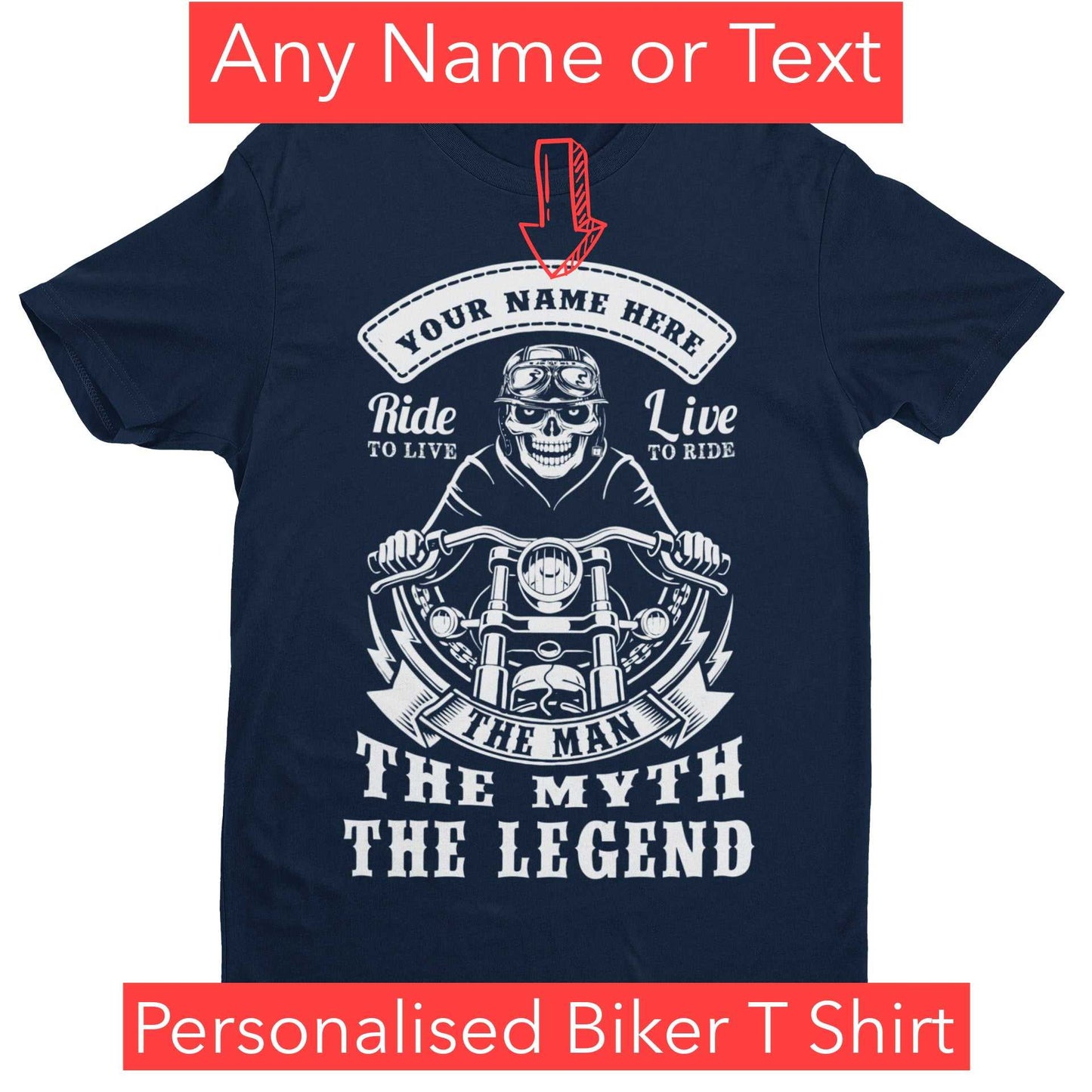 PERSONALISED BIKER T Shirt YOUR NAME TEXT The Man The Myth The Legend Galaxy Tees