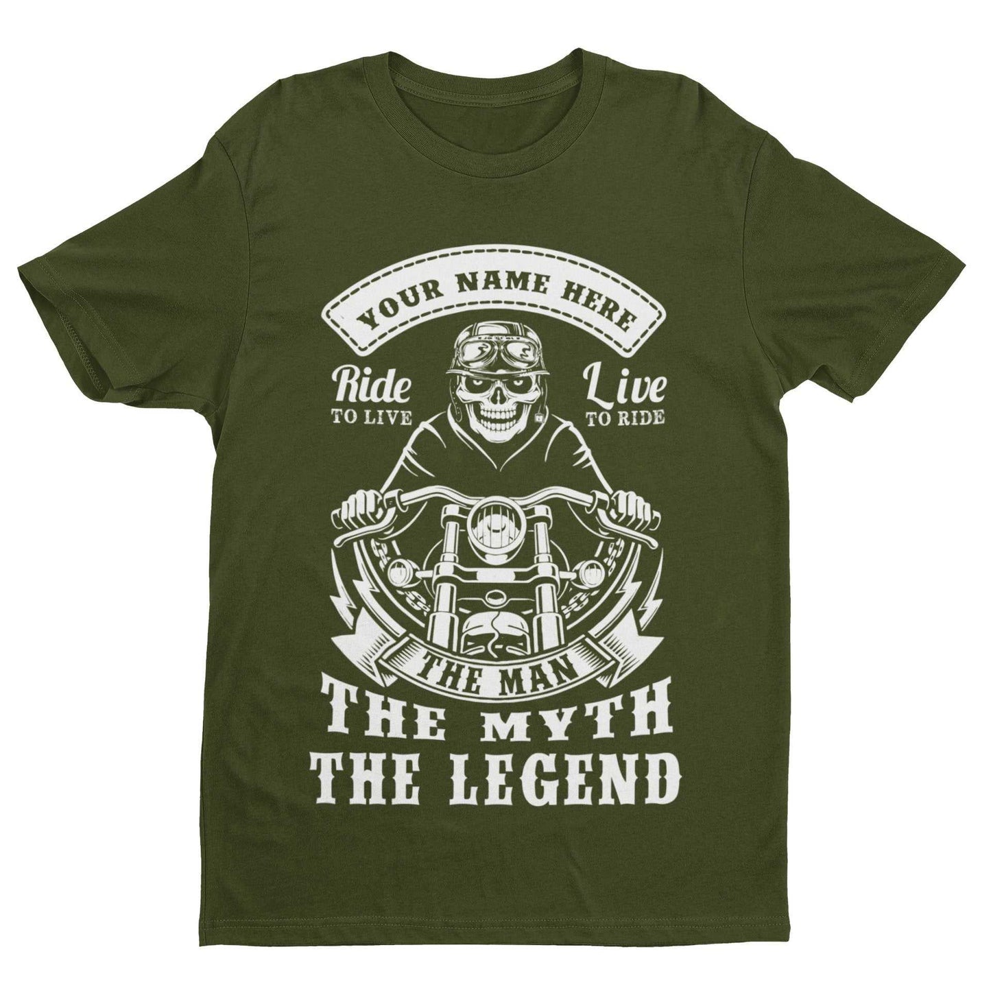 PERSONALISED BIKER T Shirt YOUR NAME TEXT The Man The Myth The Legend Galaxy Tees