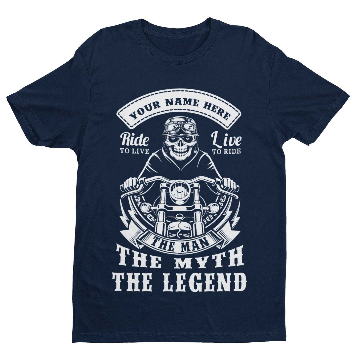 PERSONALISED BIKER T Shirt YOUR NAME TEXT The Man The Myth The Legend Galaxy Tees
