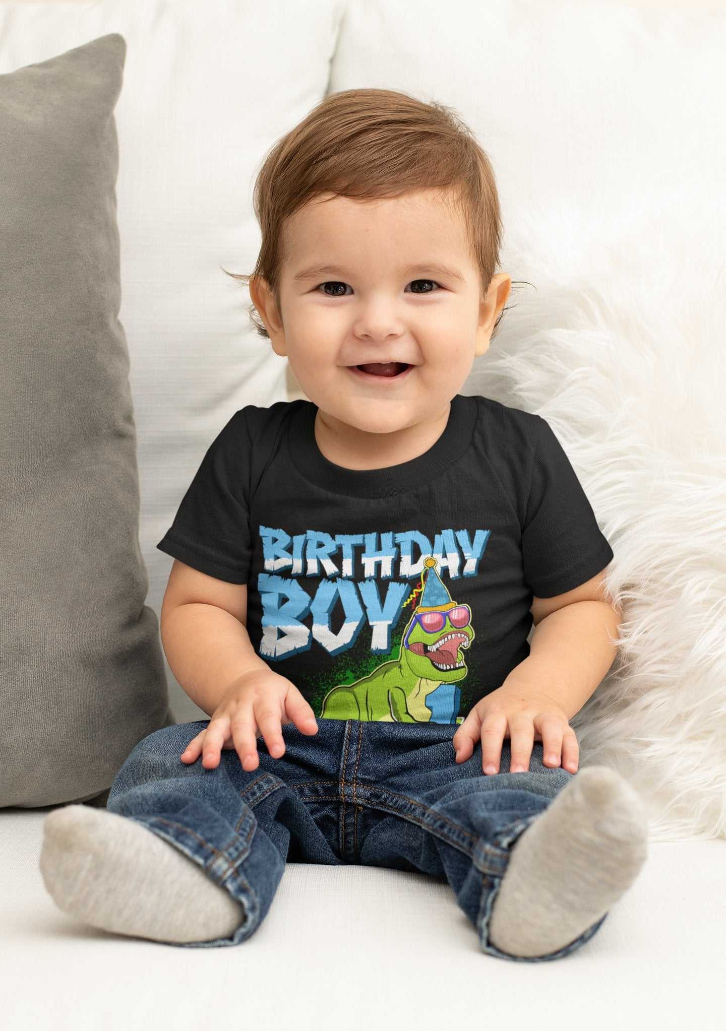 PERSONALISED Baby Boys Cute 1st Birthday Dinosaur T Shirt Name / Age OGalaxy Tees