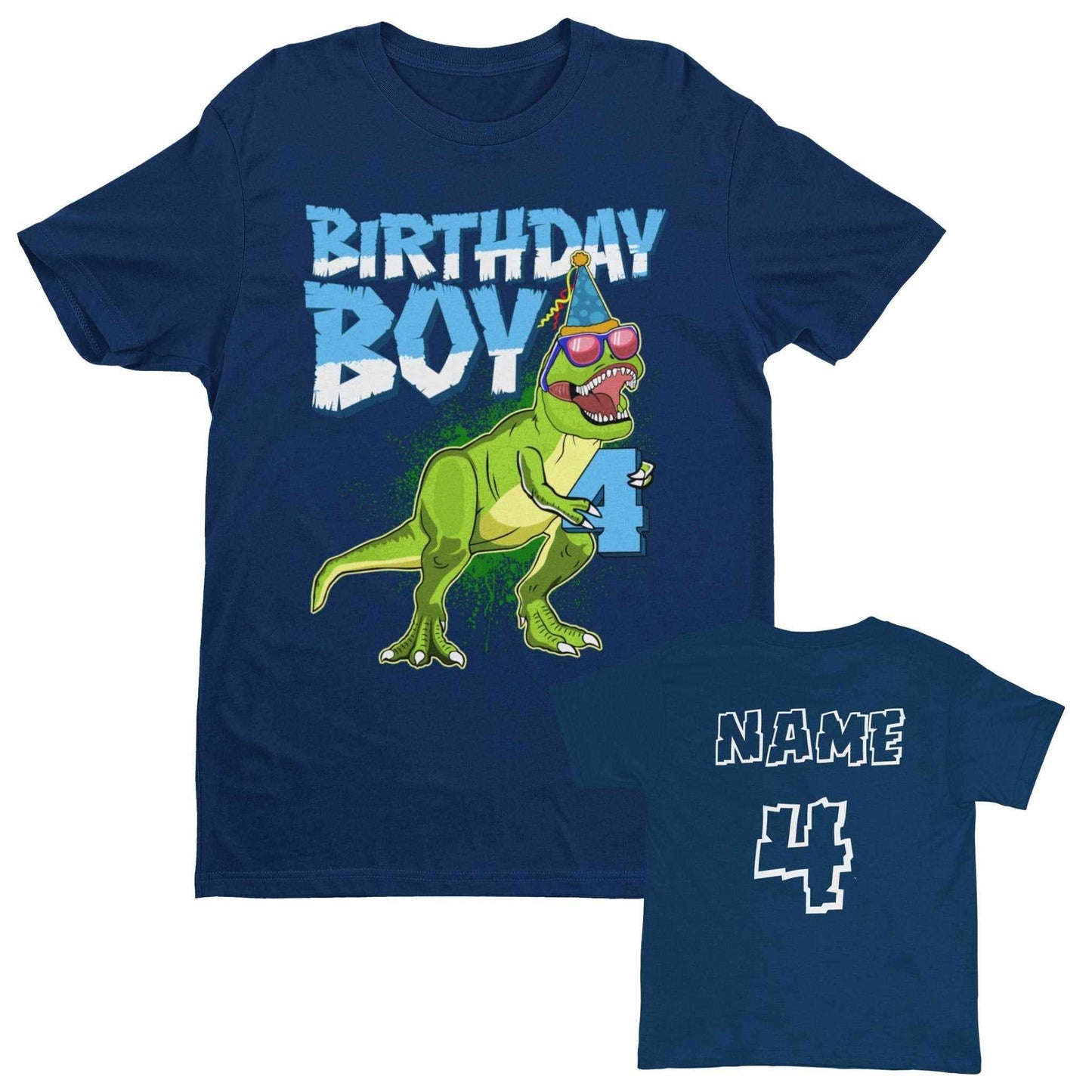 PERSONALISED Boys 4th Birthday Dinosaur T Shirt Name & Age On BackGalaxy Tees
