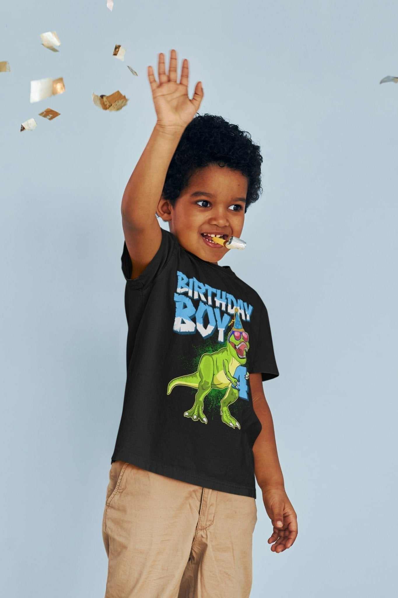 PERSONALISED Boys 4th Birthday Dinosaur T Shirt Name & Age On BackGalaxy Tees