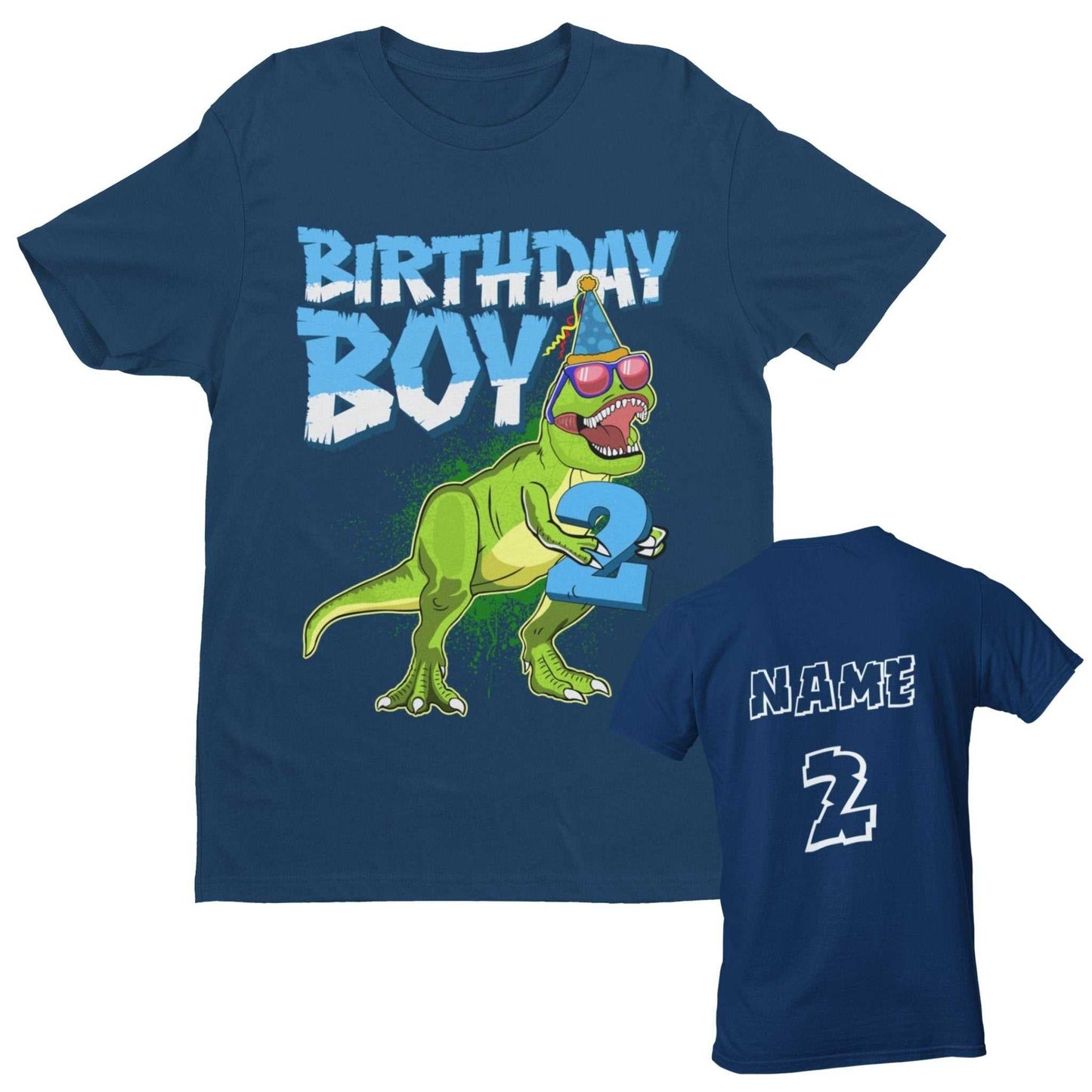 PERSONALISED Boys Cute 2nd Birthday Dinosaur T Shirt Name / Age On BacGalaxy Tees