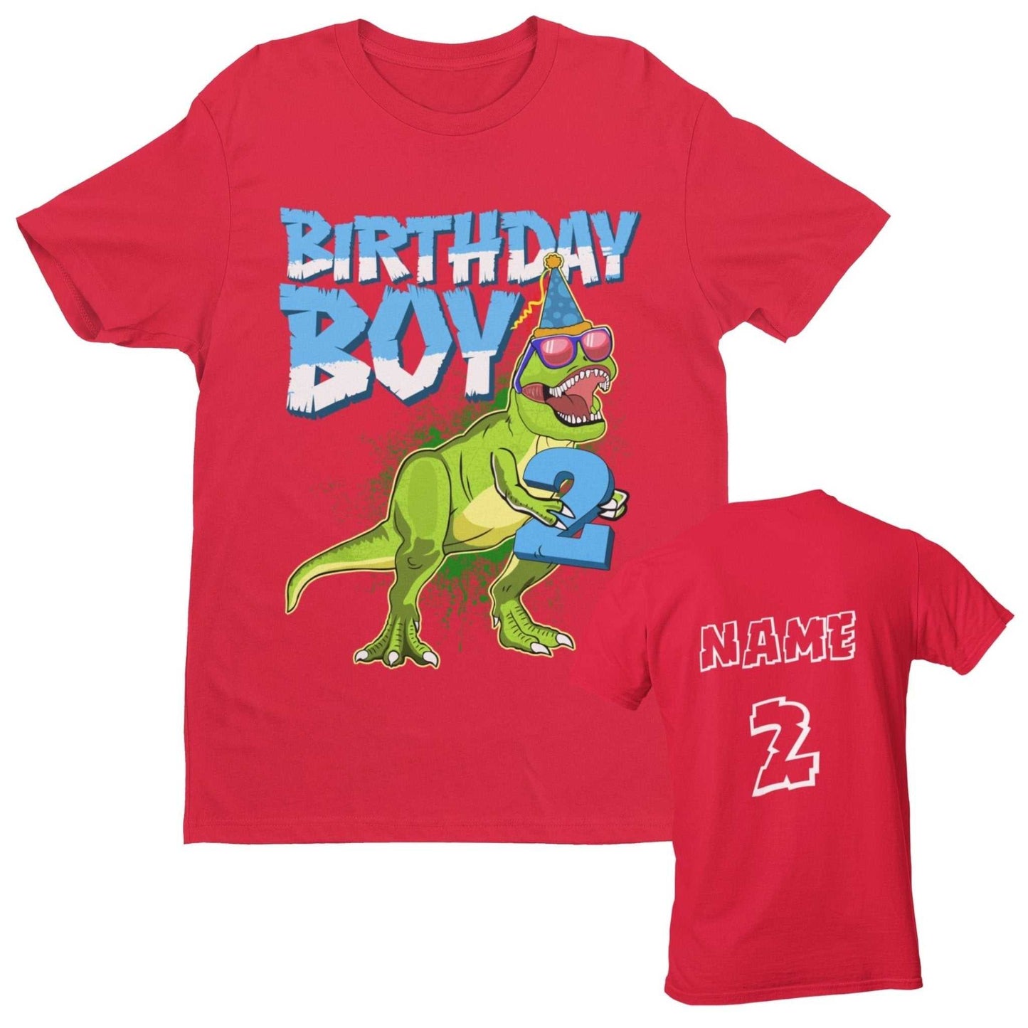 PERSONALISED Boys Cute 2nd Birthday Dinosaur T Shirt Name / Age On BacGalaxy Tees