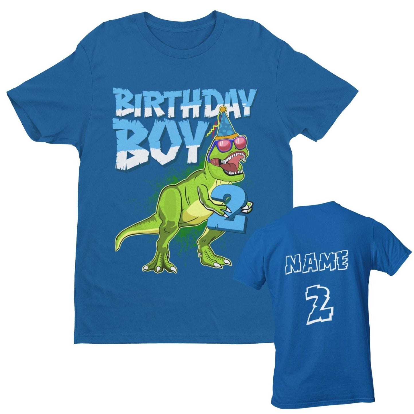 PERSONALISED Boys Cute 2nd Birthday Dinosaur T Shirt Name / Age On BacGalaxy Tees