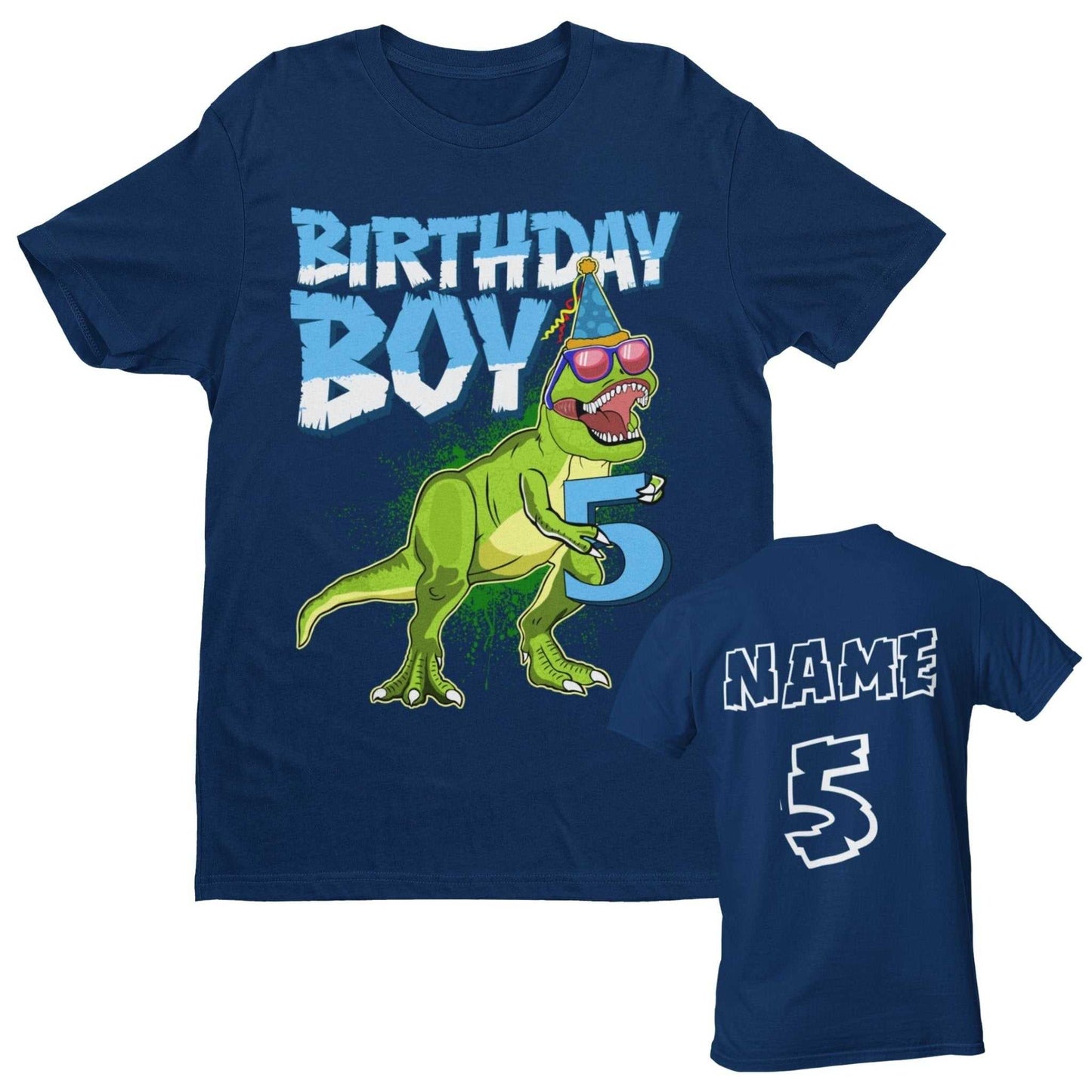 PERSONALISED Boys Cute 5th Birthday Dinosaur T Shirt Name / Age On BacGalaxy Tees
