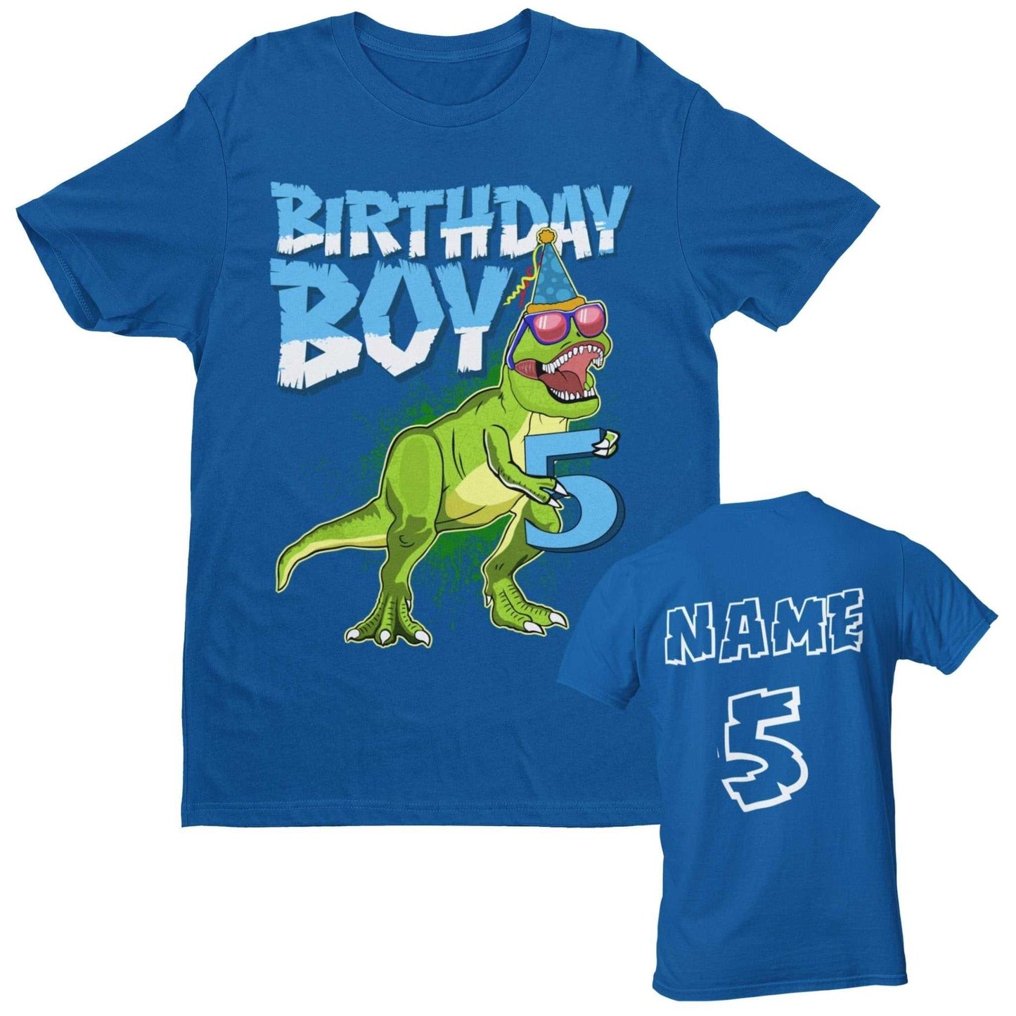 PERSONALISED Boys Cute 5th Birthday Dinosaur T Shirt Name / Age On BacGalaxy Tees