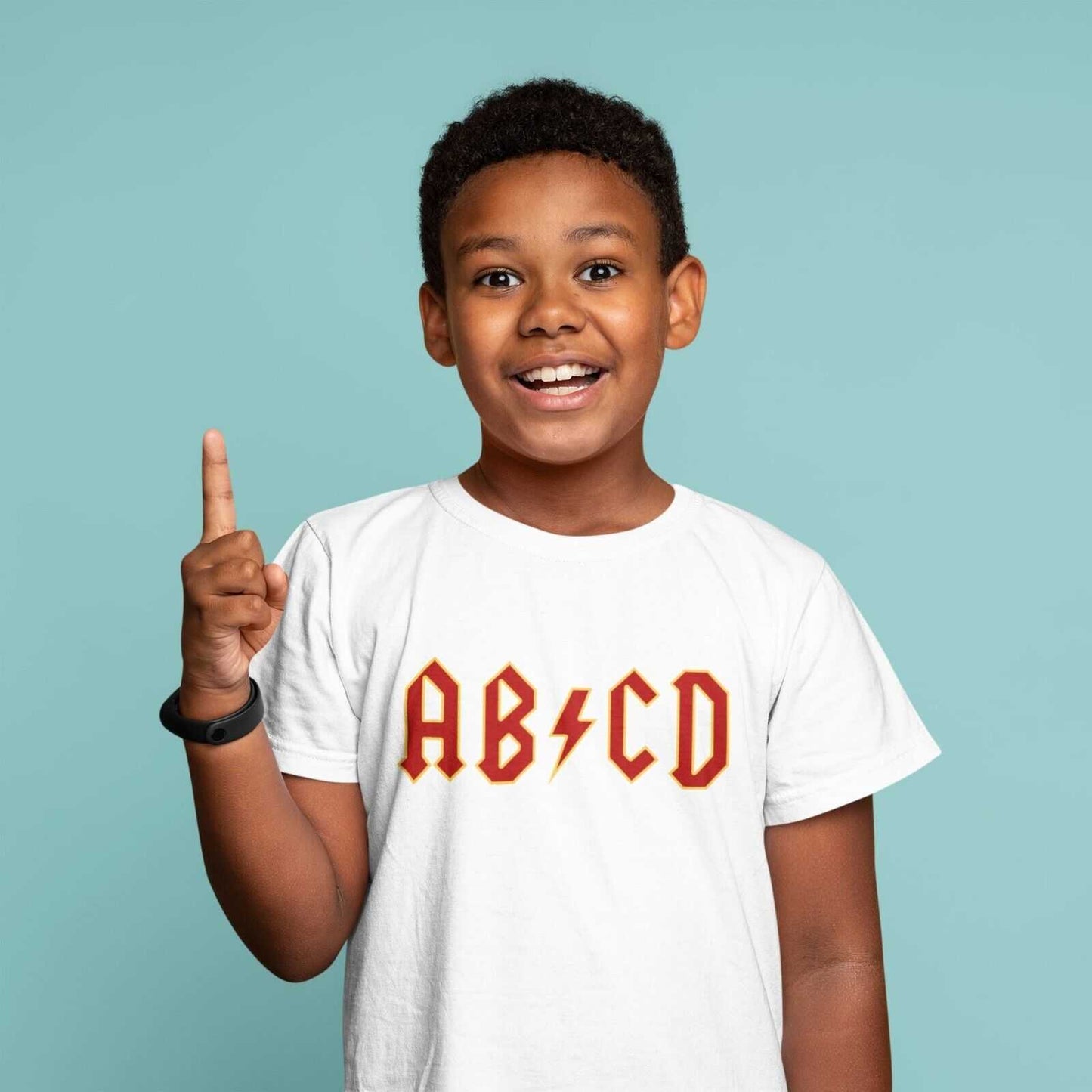 PERSONALISED Kids AB-CD T Shirt in Retro Rock Font with NAME & NUMBER Galaxy Tees