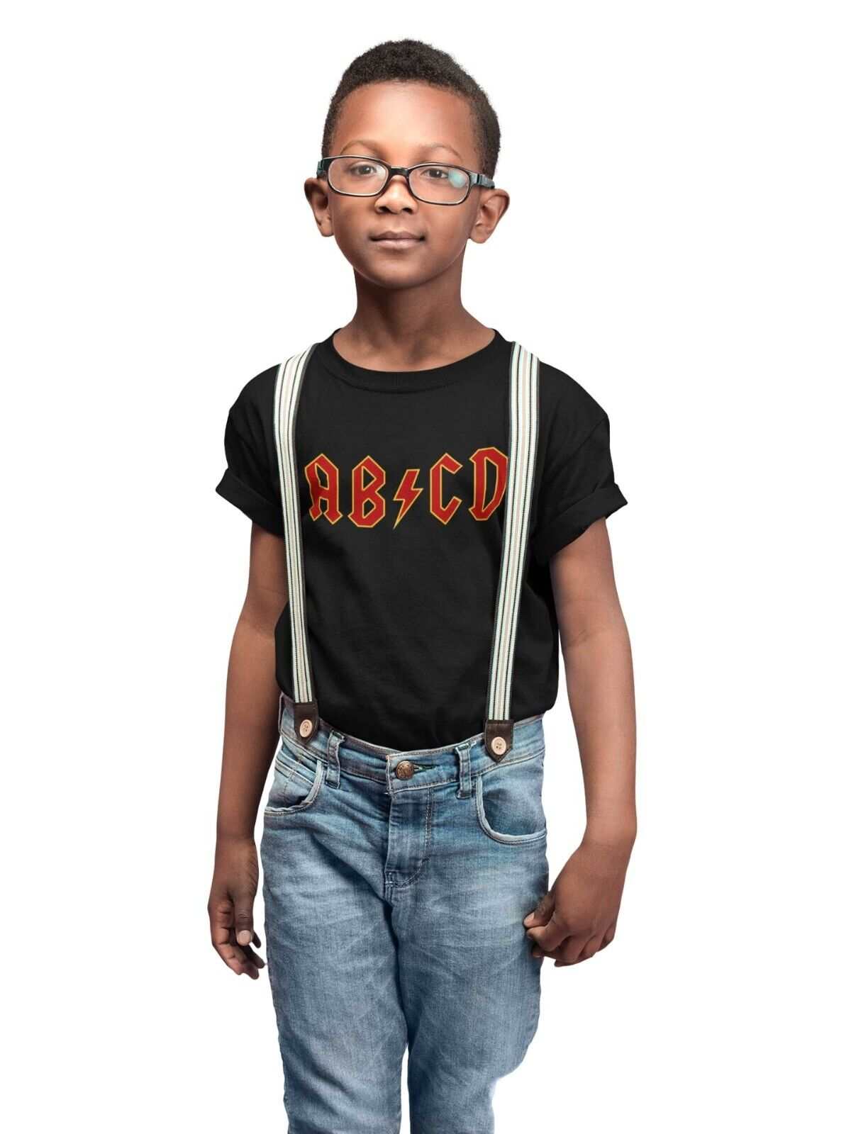 PERSONALISED Kids AB-CD T Shirt in Retro Rock Font with NAME & NUMBER Galaxy Tees