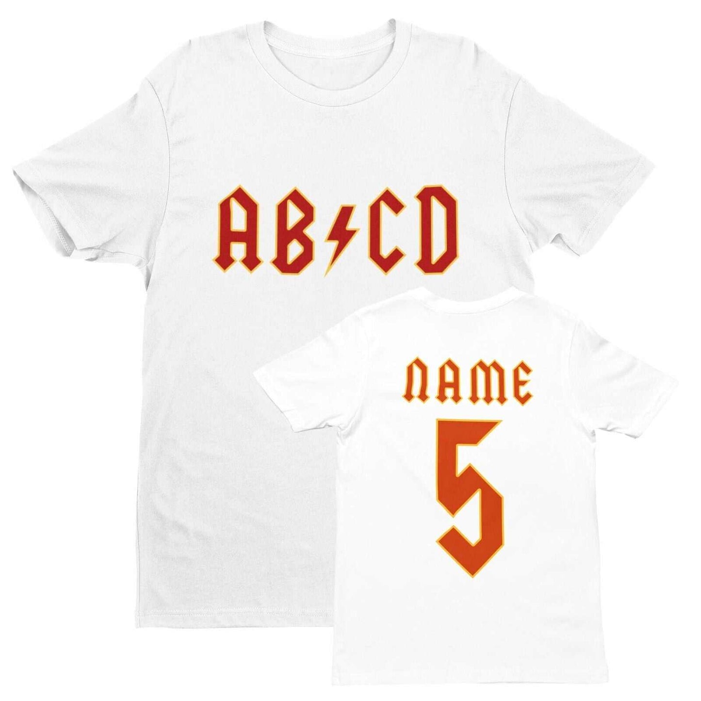PERSONALISED Kids AB-CD T Shirt in Retro Rock Font with NAME & NUMBER Galaxy Tees