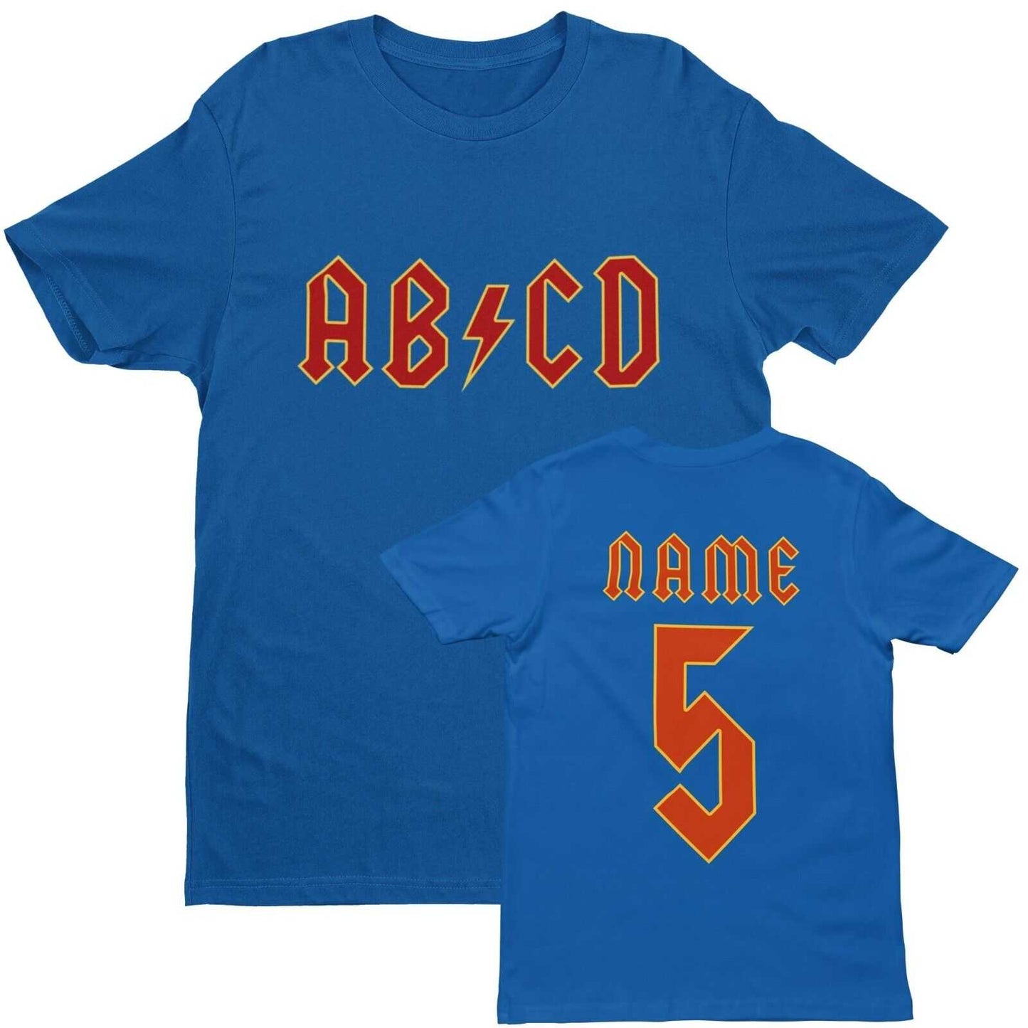 PERSONALISED Kids AB-CD T Shirt in Retro Rock Font with NAME & NUMBER Galaxy Tees
