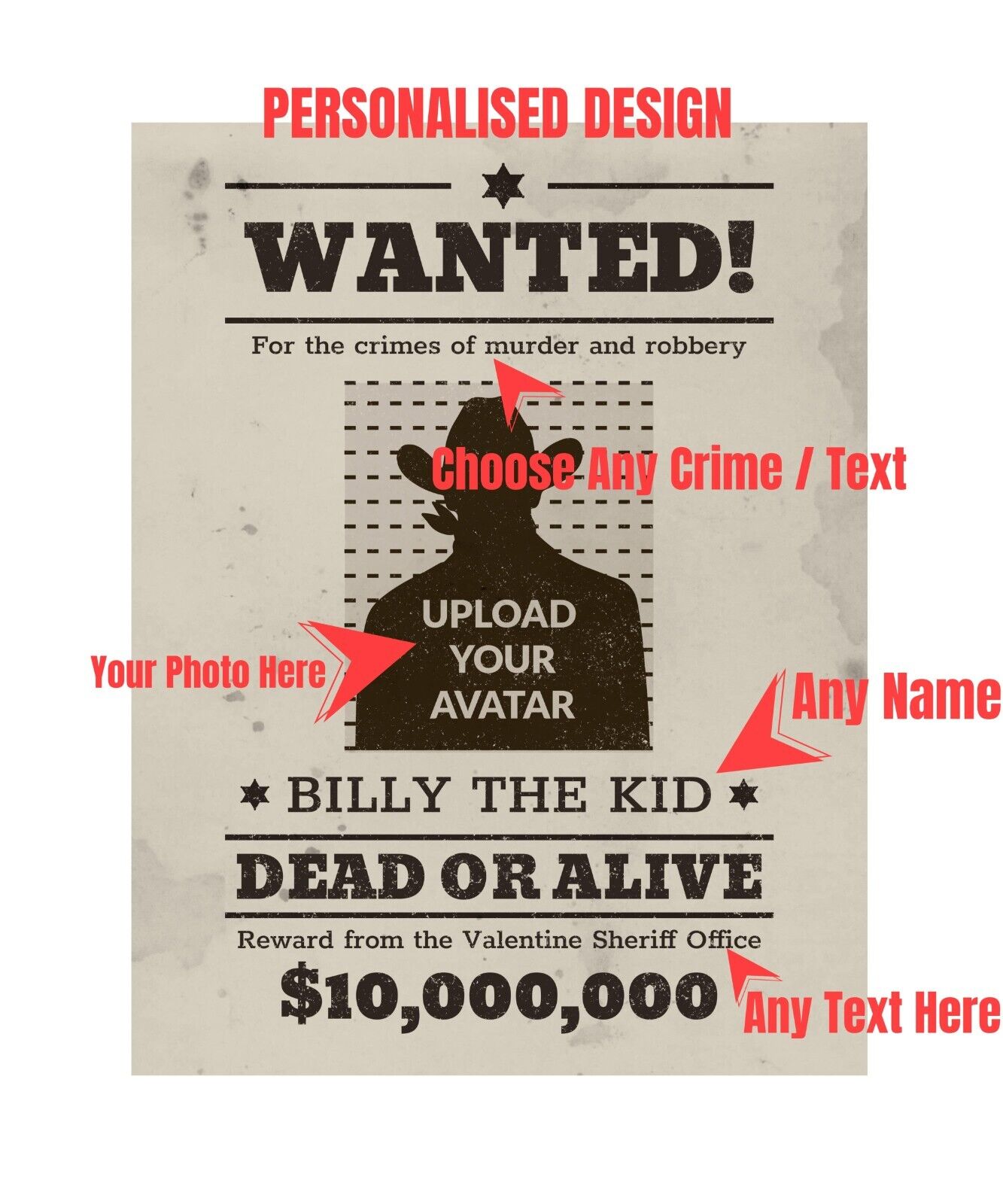 PERSONALISED Wanted Poster T Shirt Your Photo And Text Great Fun Gift Galaxy Tees