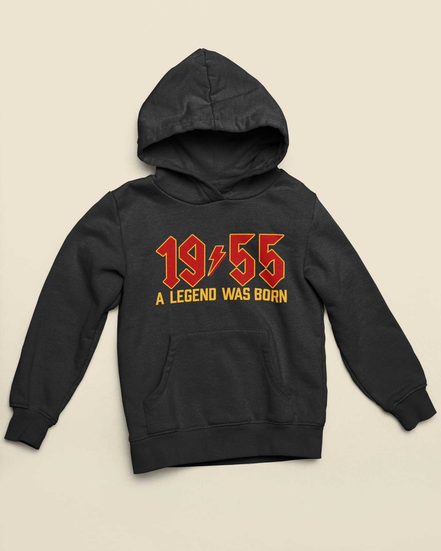 Customisable hoodie for 70th birthday in 2025 with "1955 A Legend Was Born" design.