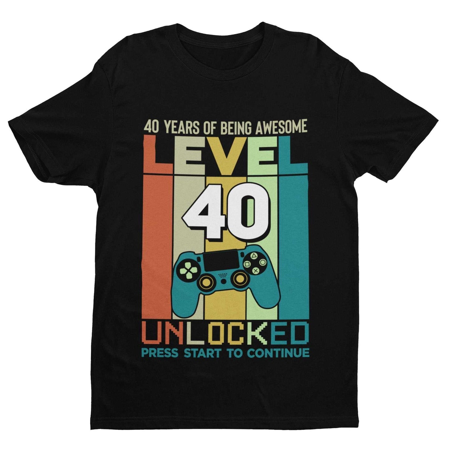 Personalised 40th Birthday T Shirt LEVEL 40 COMPLETE Name On Back GamiGalaxy Tees
