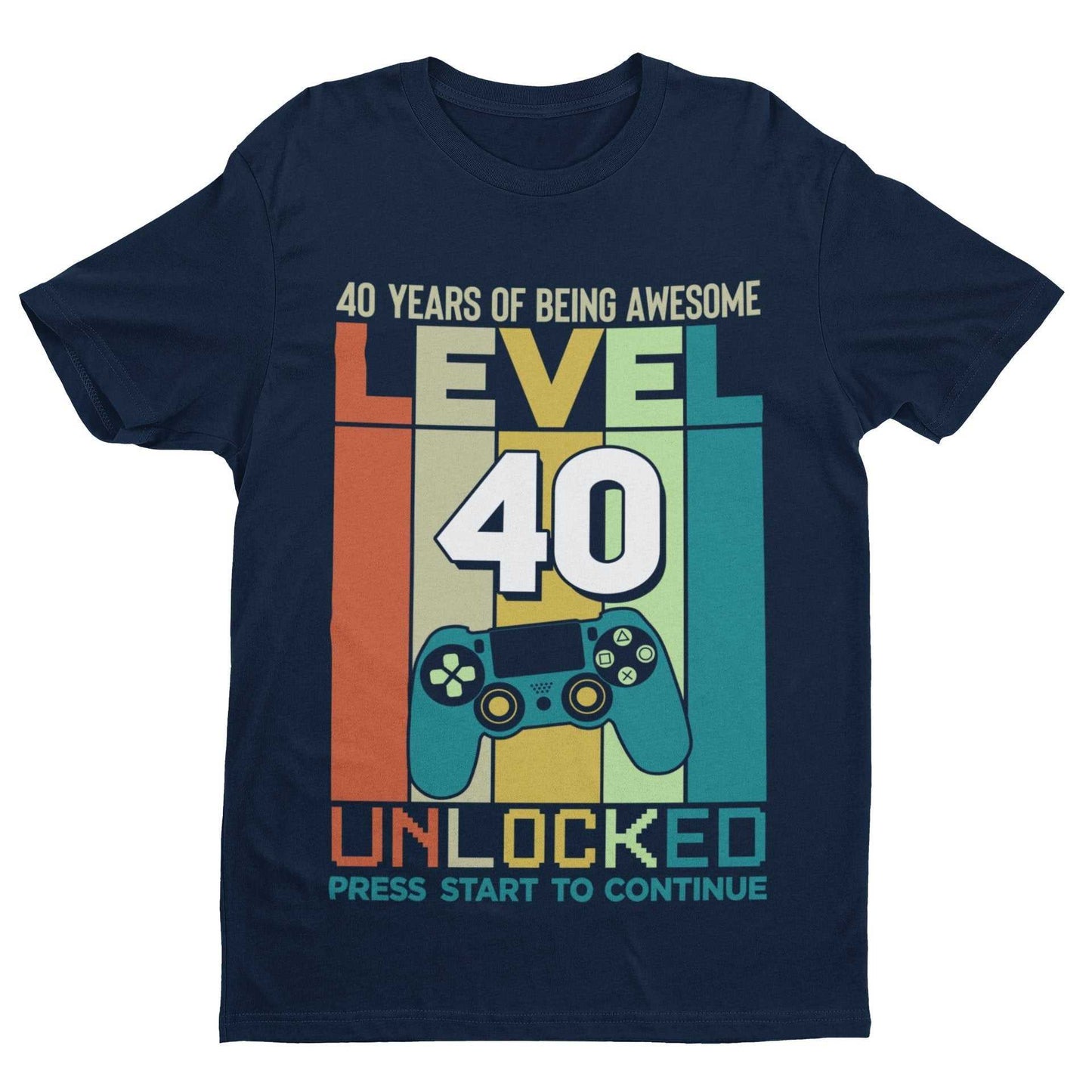 Personalised 40th Birthday T Shirt LEVEL 40 COMPLETE Name On Back GamiGalaxy Tees