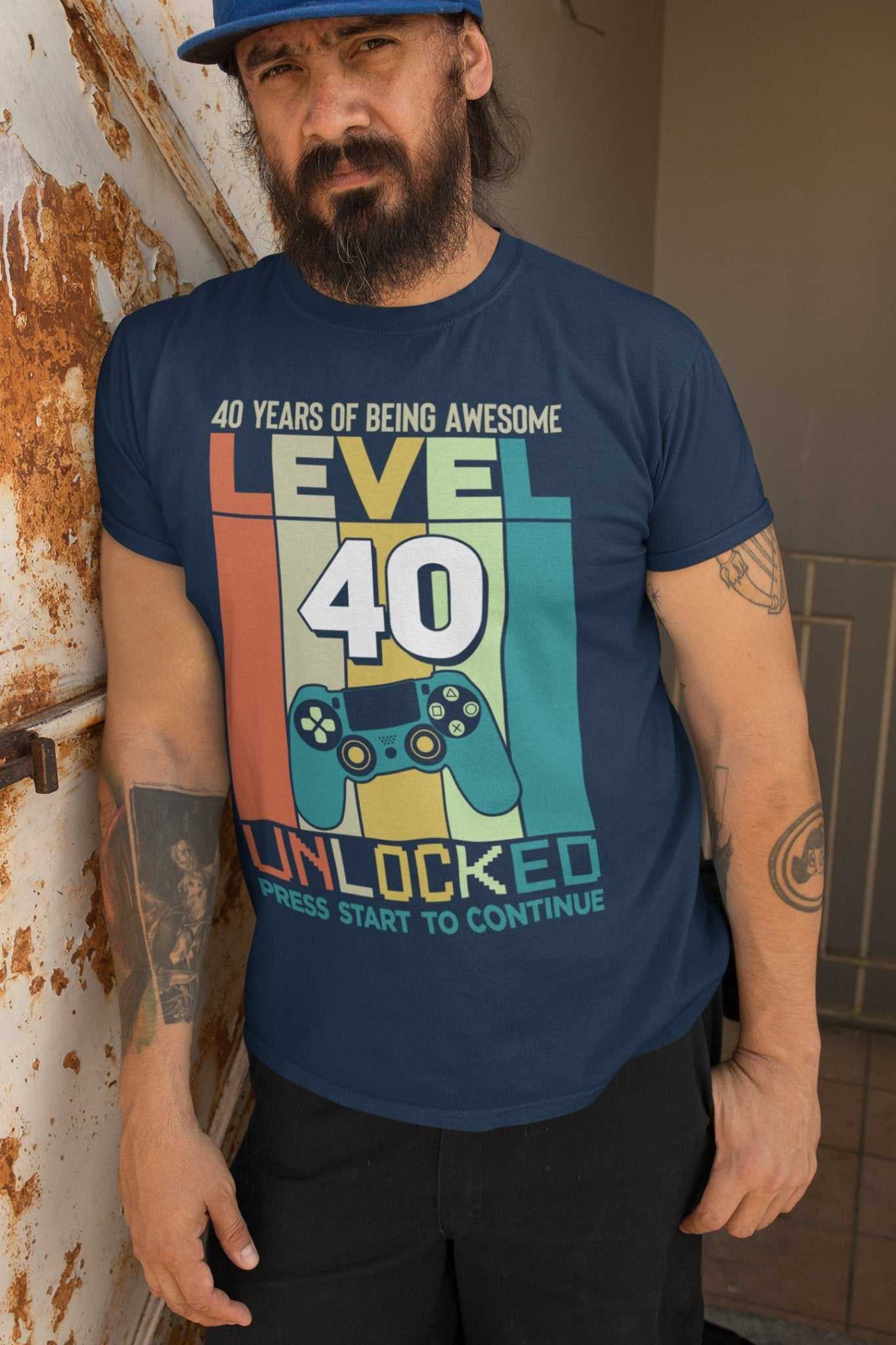 Personalised 40th Birthday T Shirt LEVEL 40 COMPLETE Name On Back GamiGalaxy Tees