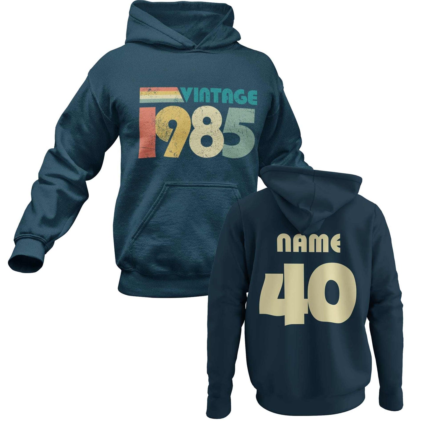 Personalised 40th Birthday in 2025 Hoodie Vintage 1985 with Name and AGalaxy Tees