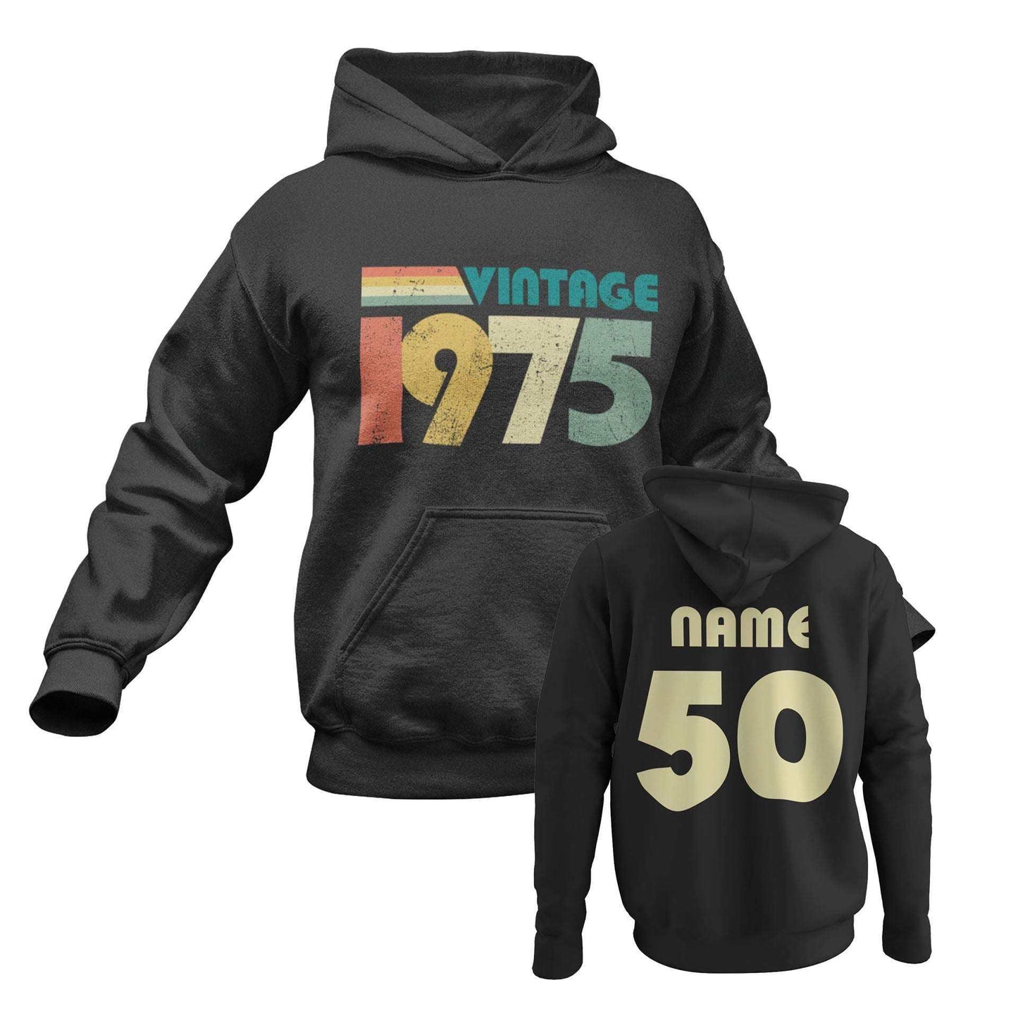 Personalised 50th Birthday in 2025 Hoodie Vintage 1975 with Name and AGalaxy Tees