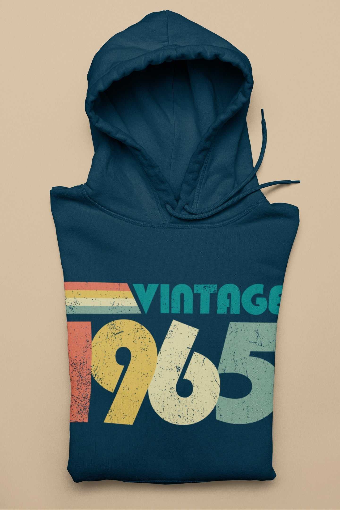 Personalised 60th Birthday Hoodie with Vintage 1965 design, customizable with name and age on back.