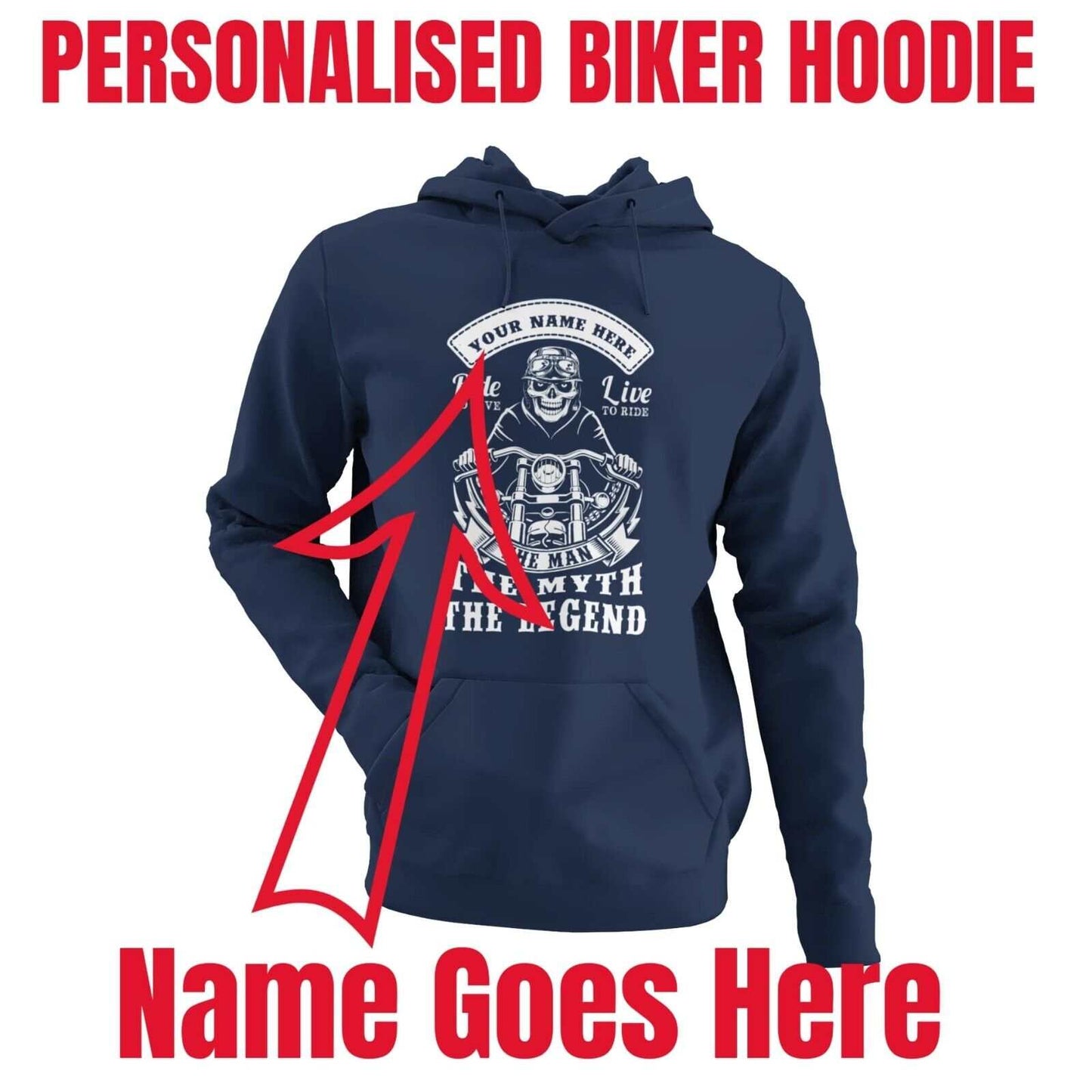 Personalised Biker Hoodie ANY NAME The Man The Myth The Legend Great GGalaxy Tees