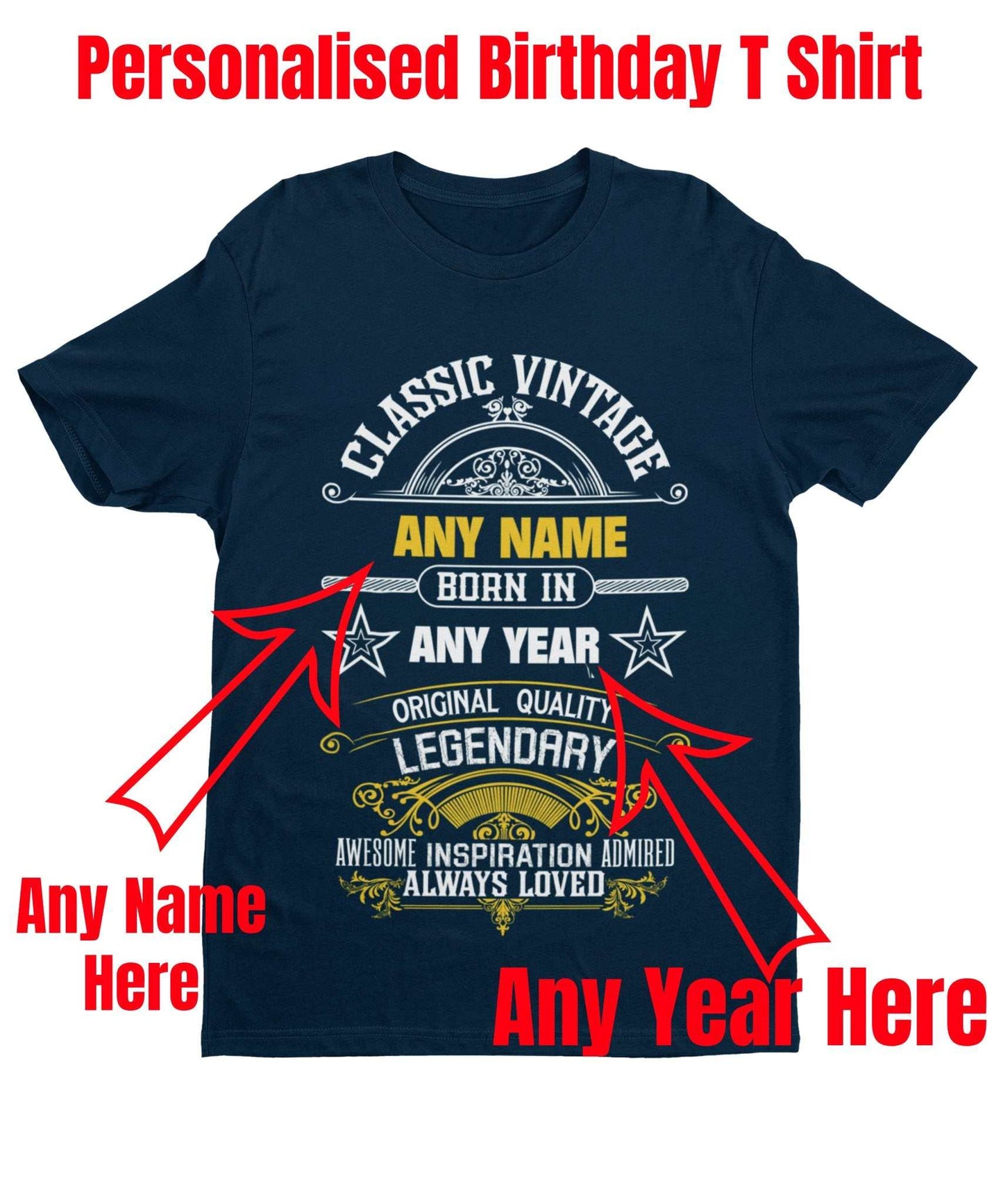 Personalised Birthday T Shirt Any Name - Any Year For Any Birthday VinGalaxy Tees