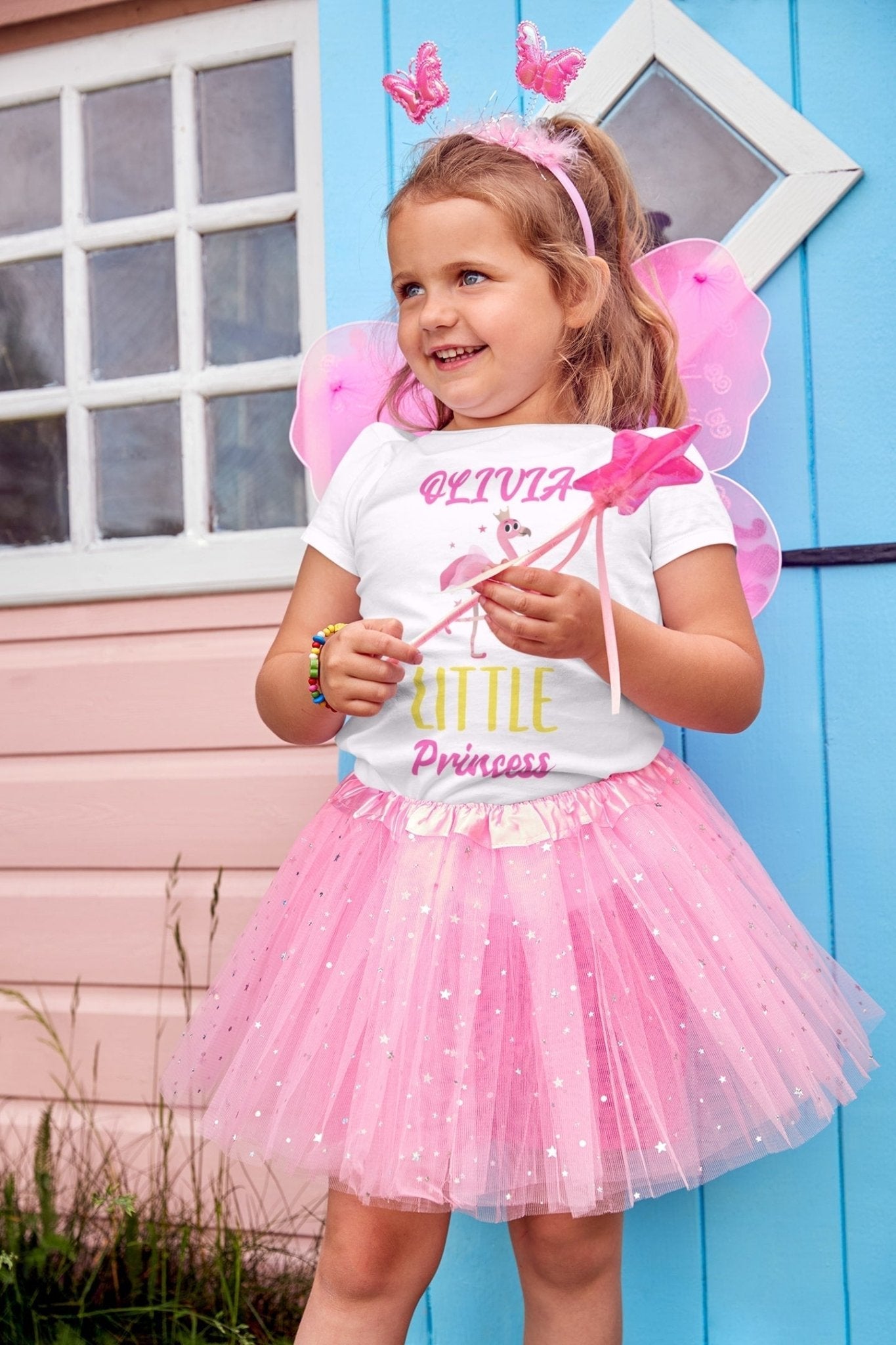 Personalised Girls Little Princess T-shirt flamingo ballerina any nameGalaxy Tees