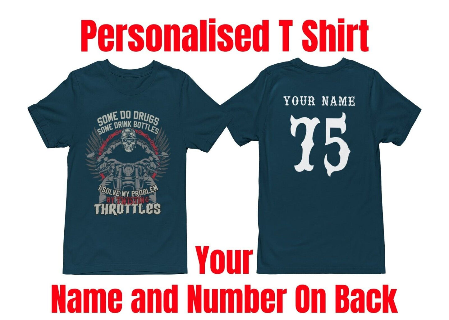 Personalised Sober Biker T Shirt Name and Number on Back Recovery ThemGalaxy Tees