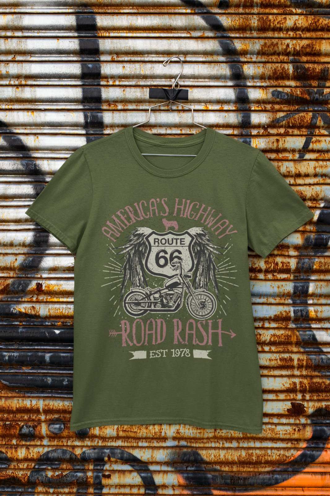 Route 66 America's Highway Road Rash Biker T Shirt Motorcycle Classic Galaxy Tees