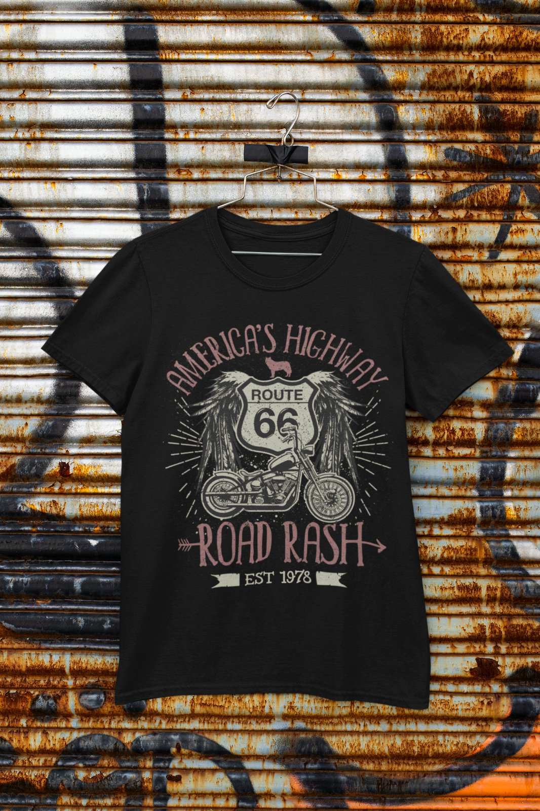 Route 66 America's Highway Road Rash Biker T Shirt Motorcycle Classic Galaxy Tees