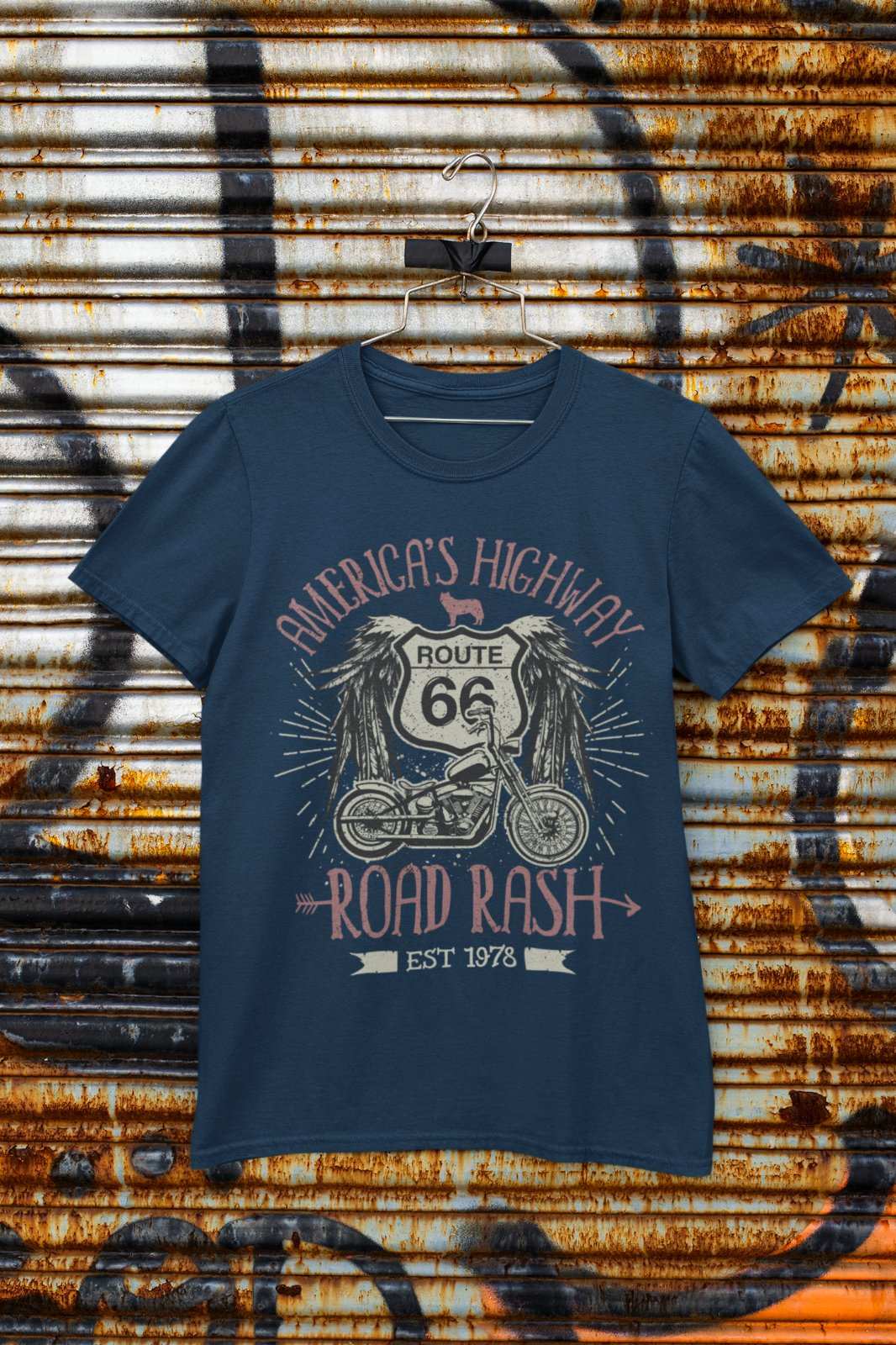 Route 66 America's Highway Road Rash Biker T Shirt Motorcycle Classic Galaxy Tees