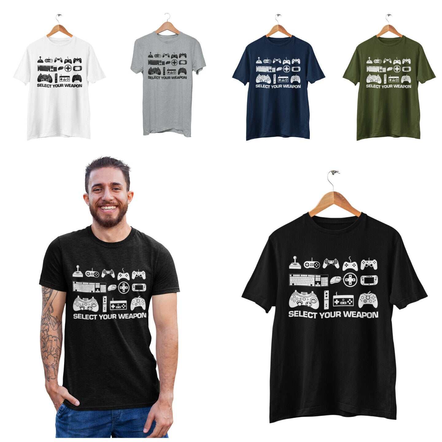 Select Your Weapon Retro Gaming Controllers T Shirt Gaming Classic GifGalaxy Tees