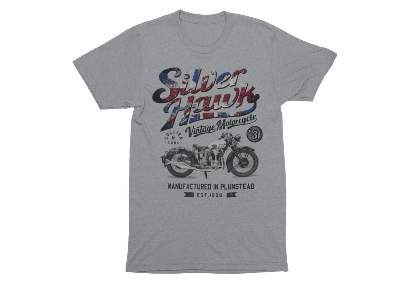 Silverhawk Motorcycle Biker T Shirt Union Jack British Classic VintageGalaxy Tees