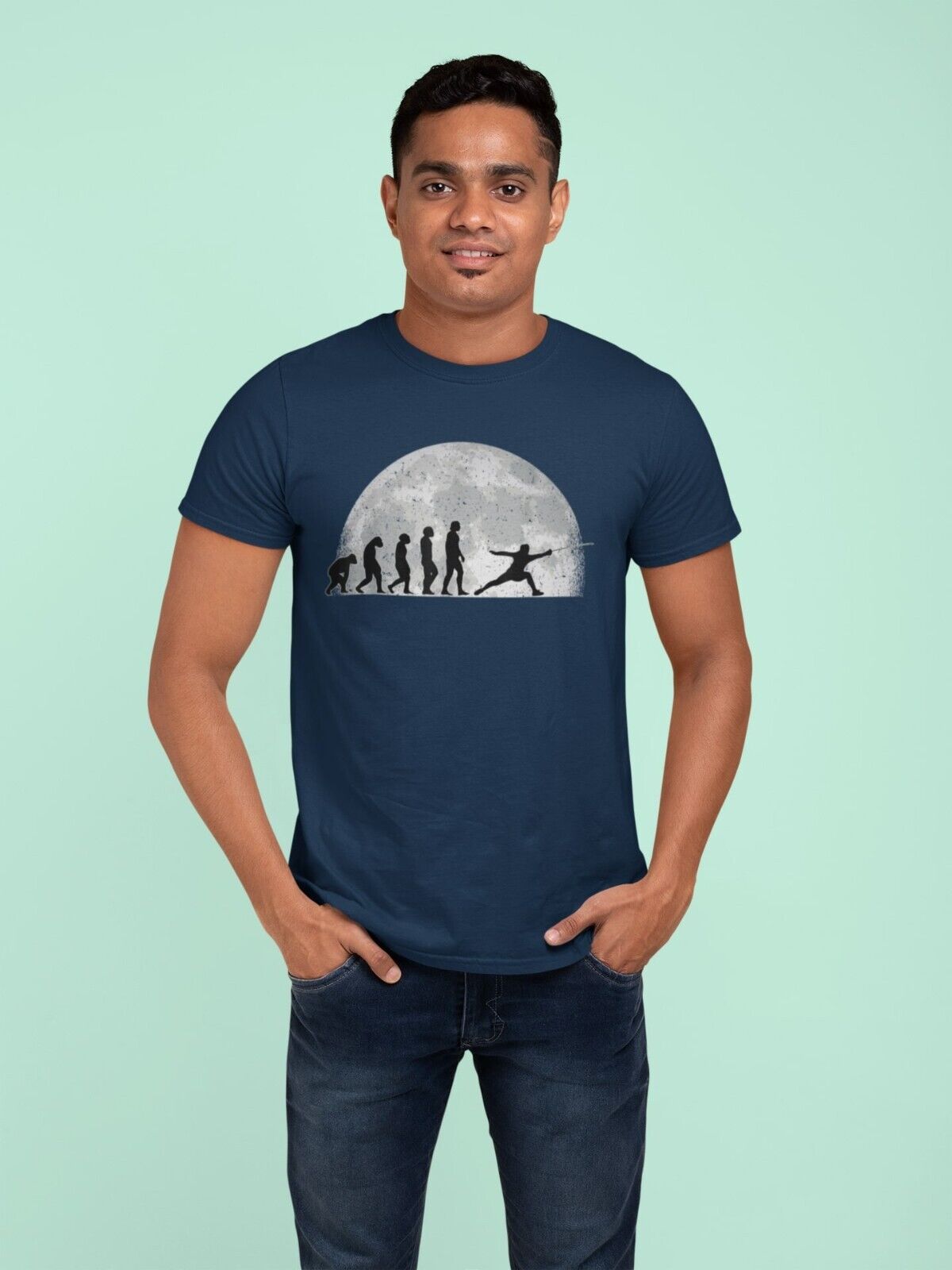 The Evolution of FENCING T Shirt Allez En-garde Ape To Man Darwin DesiGalaxy Tees