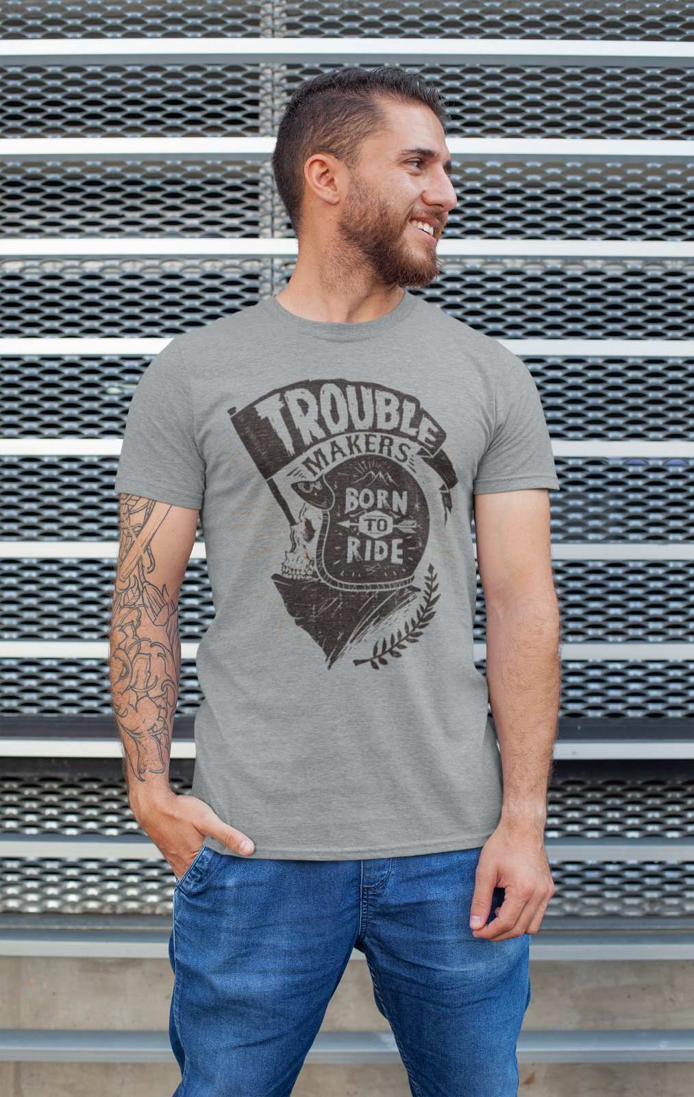 Trouble Makers Born To Ride Biker T Shirt Motorcycle Skull Classic MotGalaxy Tees