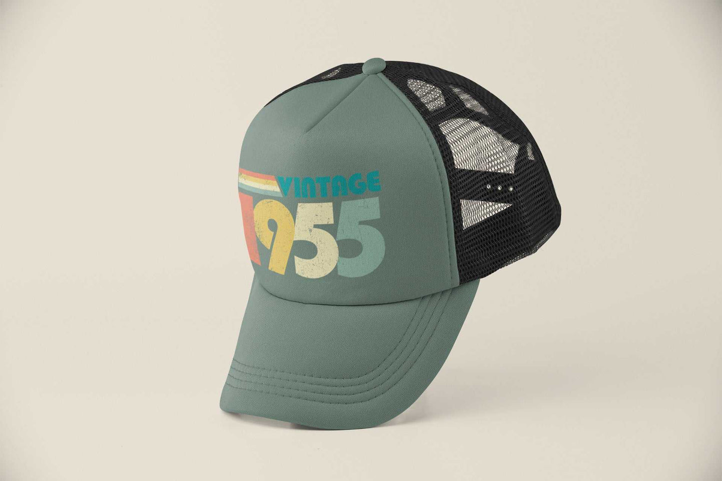 Vintage 1955 trucker-style baseball cap with retro design, perfect 70th birthday gift for 2025.