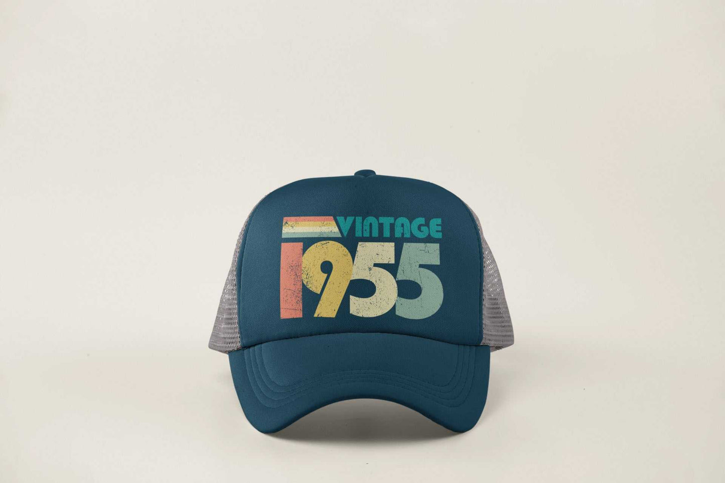 Vintage 1955 70th birthday trucker style baseball cap with retro design, perfect gift for 2025.