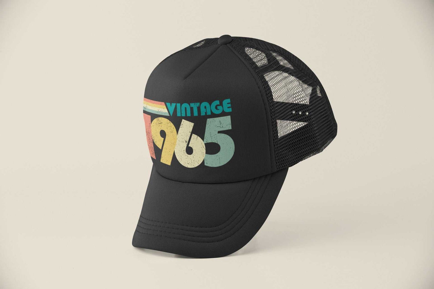 Vintage 1965 trucker-style baseball cap with retro design, perfect 60th birthday gift for 2025.