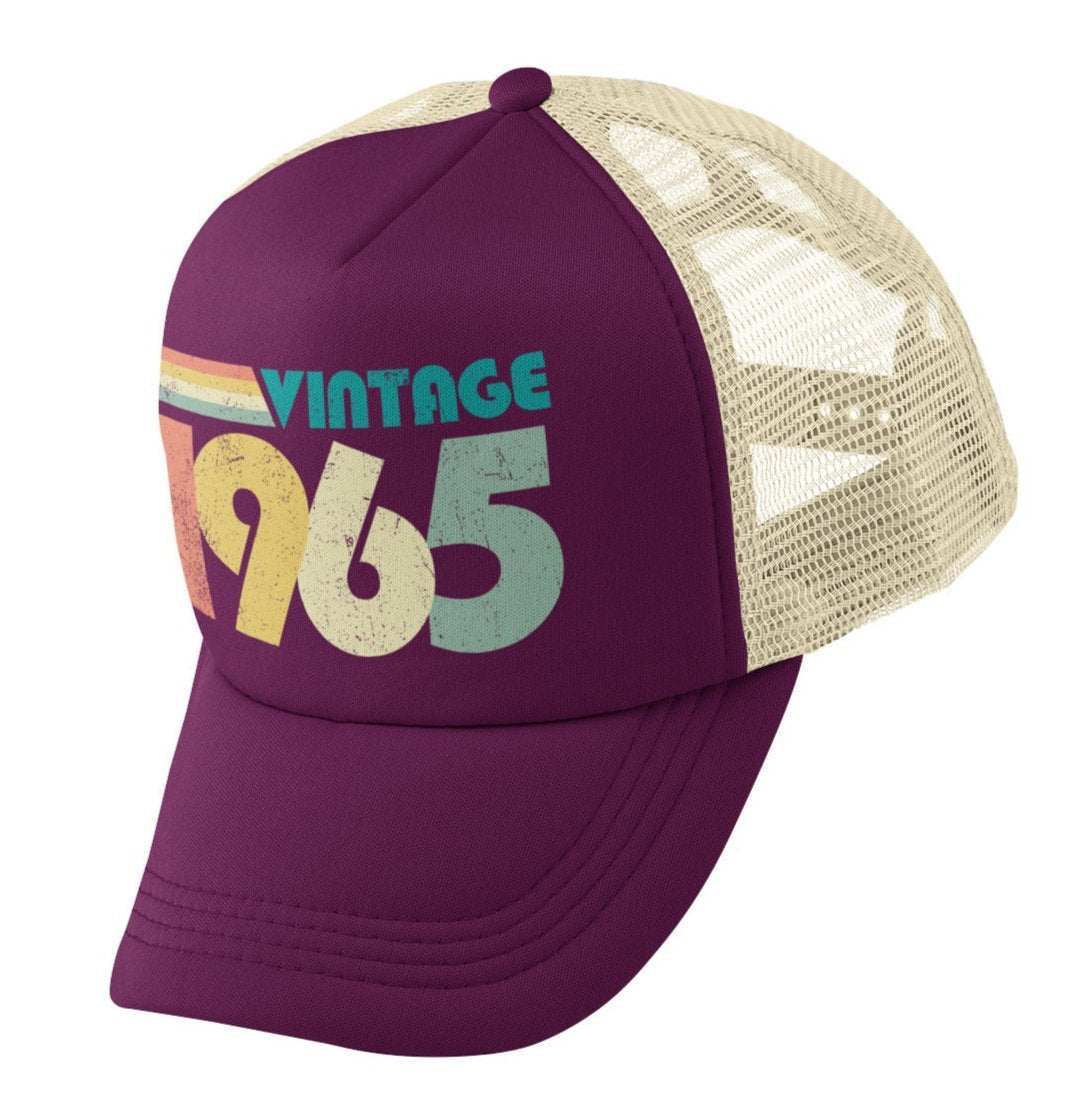 Vintage 1965 trucker style baseball cap with retro design, ideal 60th birthday gift for 2025.