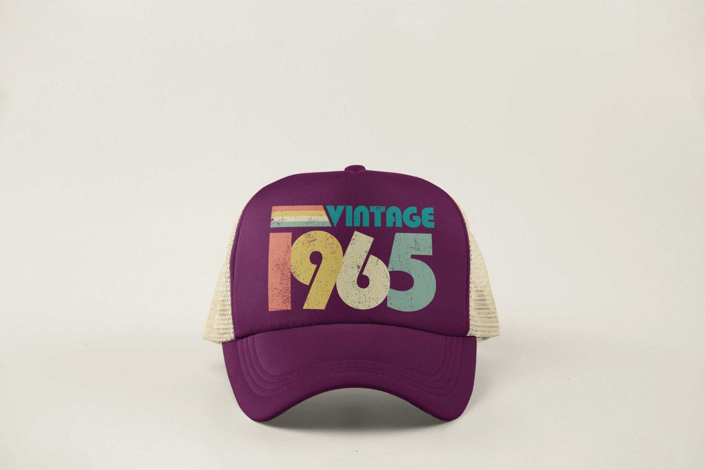 Vintage 1965 trucker style baseball cap, retro design, 60th birthday gift for 2025.
