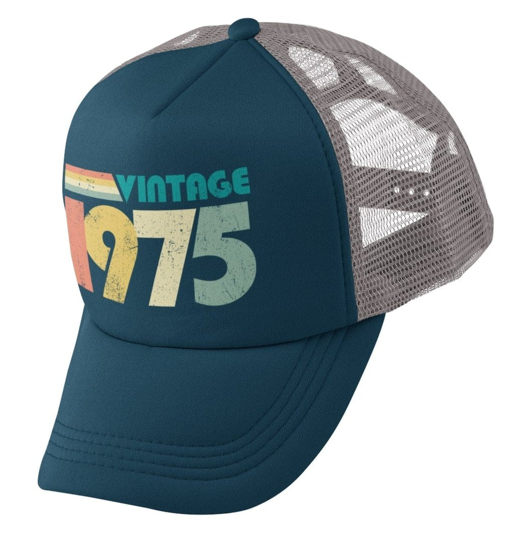 Vintage 1975 50th Birthday in 2025 Trucker Style Baseball Cap Retro DeGalaxy Tees