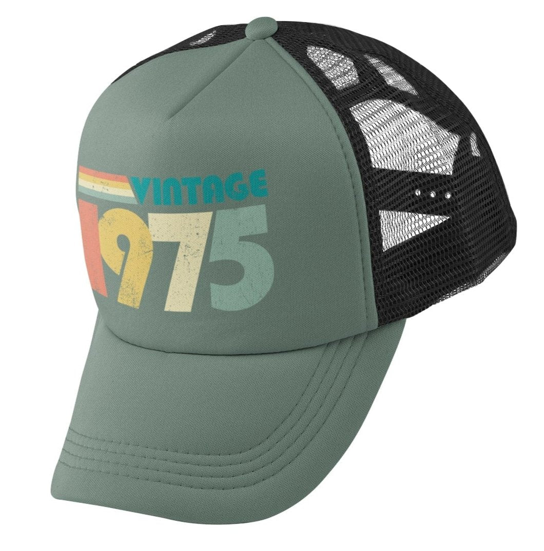 Vintage 1975 50th Birthday in 2025 Trucker Style Baseball Cap Retro DeGalaxy Tees