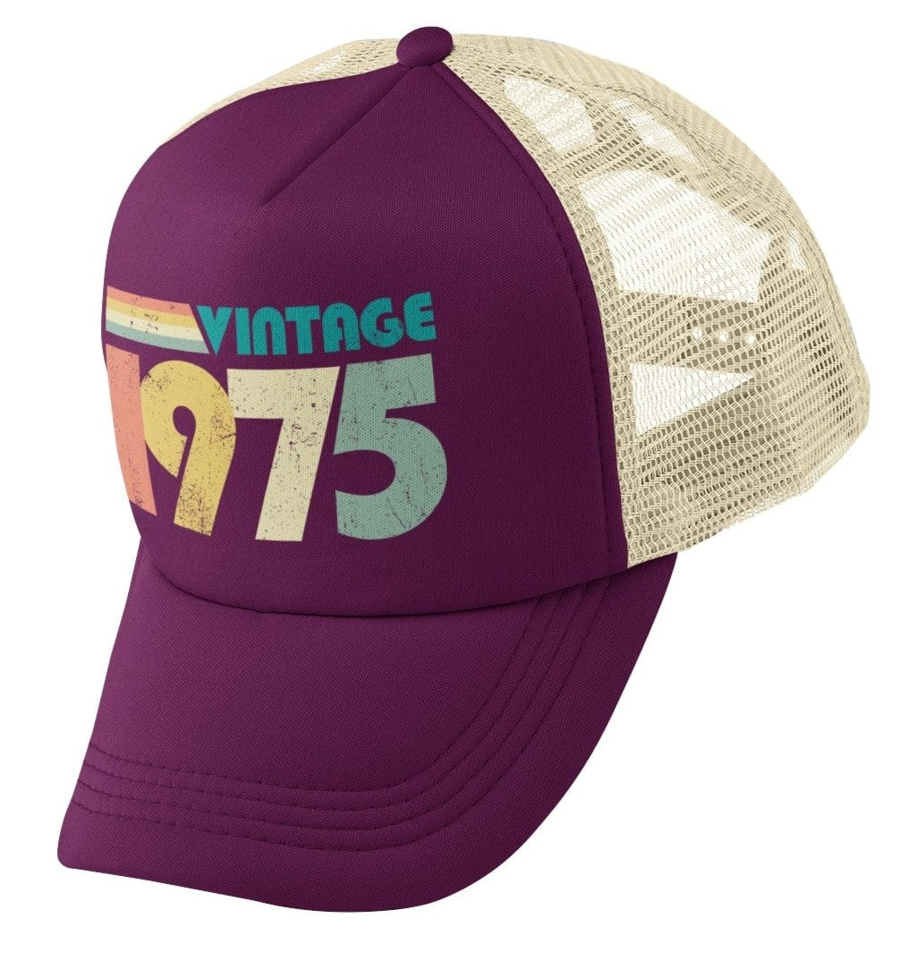 Vintage 1975 50th Birthday in 2025 Trucker Style Baseball Cap Retro DeGalaxy Tees