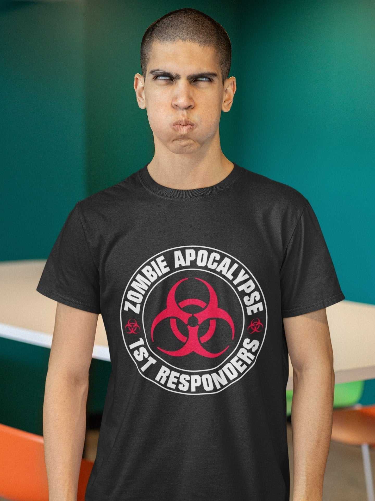 ZOMBIE APOCALYPSE FIRST RESPONDERS Funny T Shirt Gaming Gamers Horror Galaxy Tees