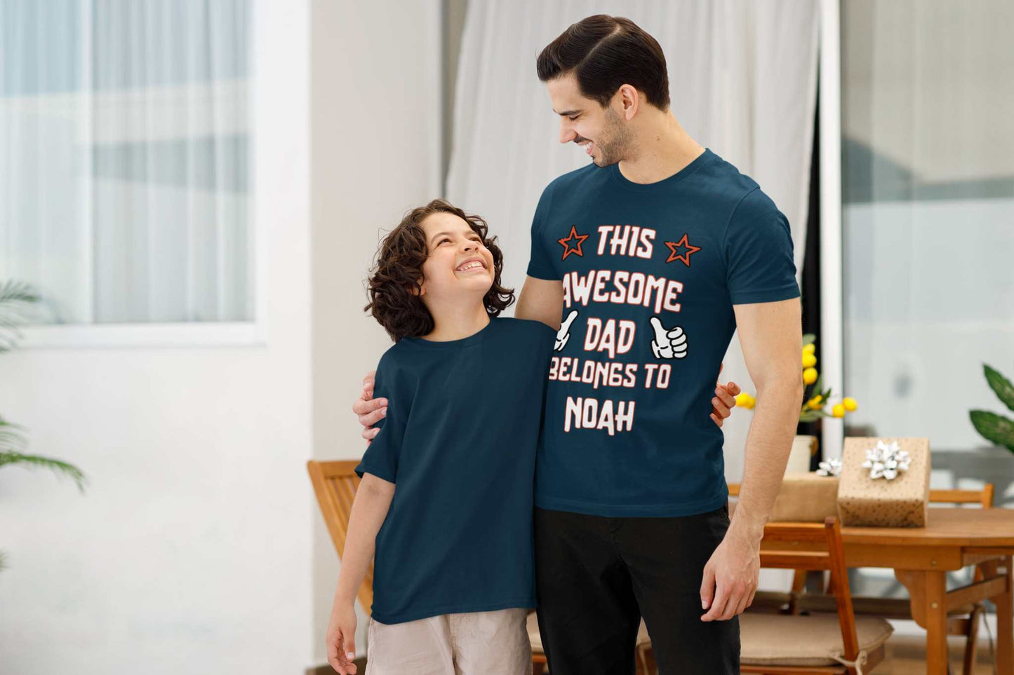 Personalised Dad T-Shirt "This Awesome Dad Belongs To" Add Kids NamesGalaxy Tees