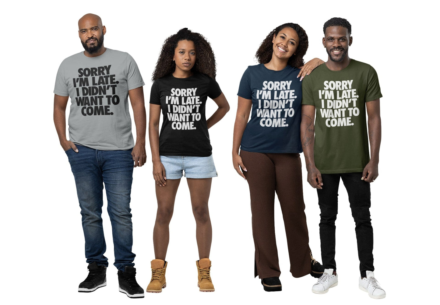 Funny introvert statement tee with "Sorry I'm Late I Didn't Want To Come" design, perfect for anti-social humor.